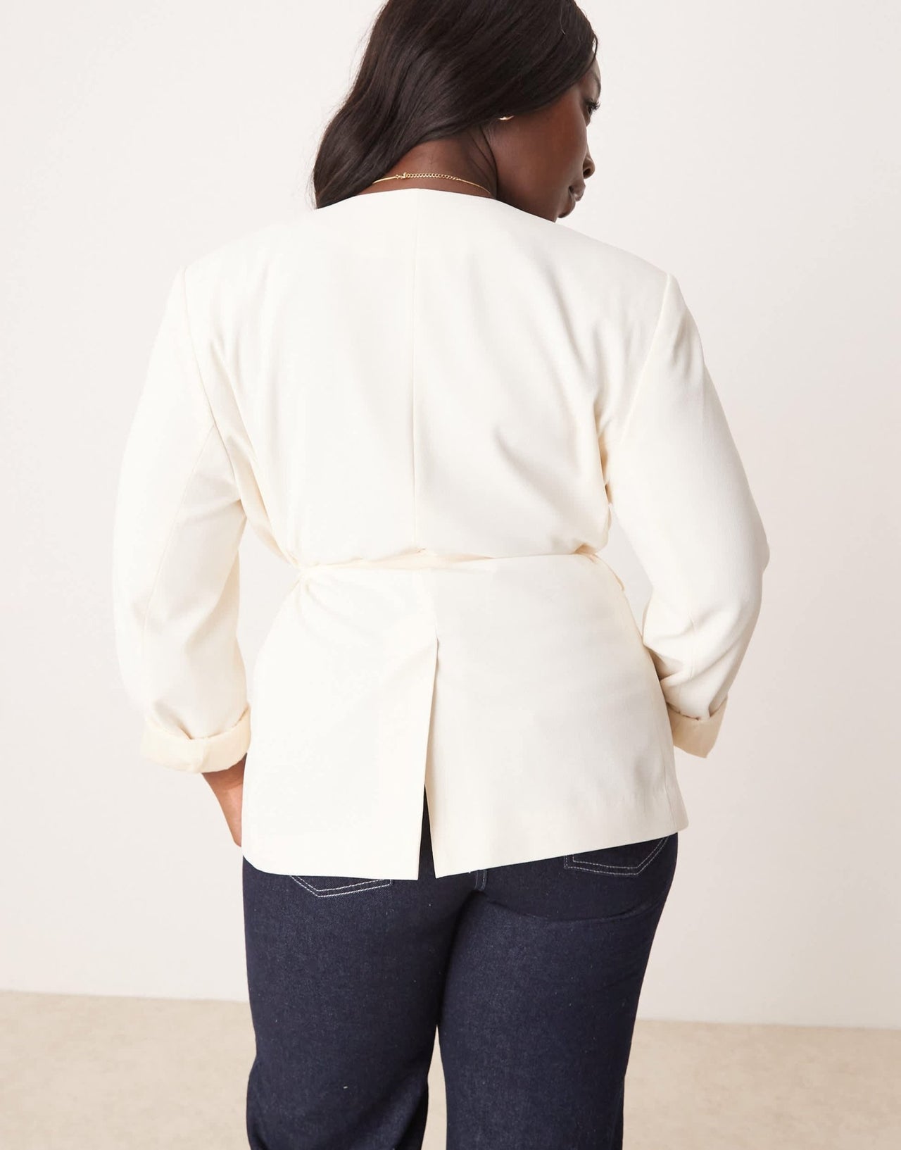 ASOS DESIGN Curve tie waist blazer in buttermilk - ASOS Sample Sale