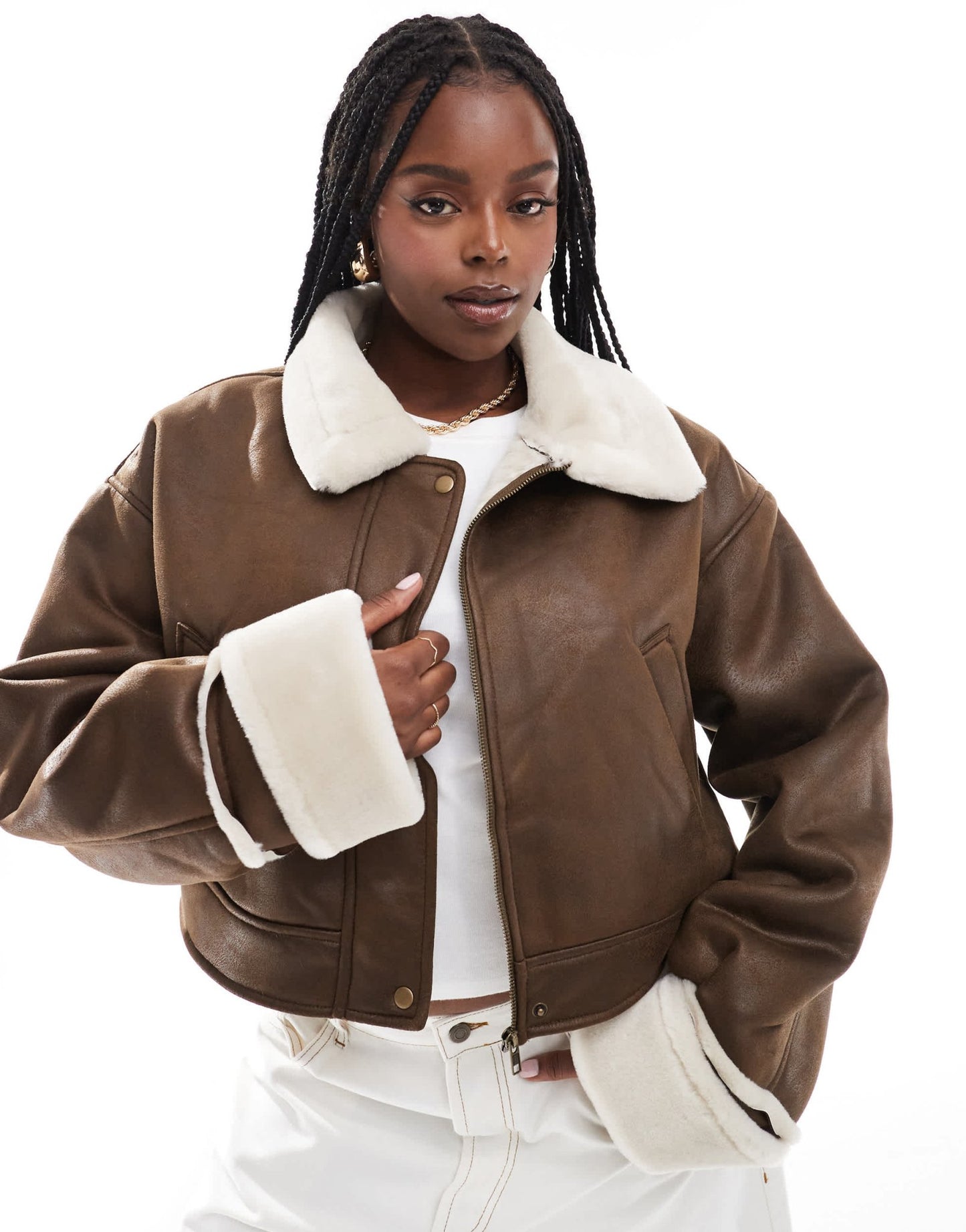 ASOS DESIGN Curve top collar shearling jacket in hazelnut - ASOS Sample Sale