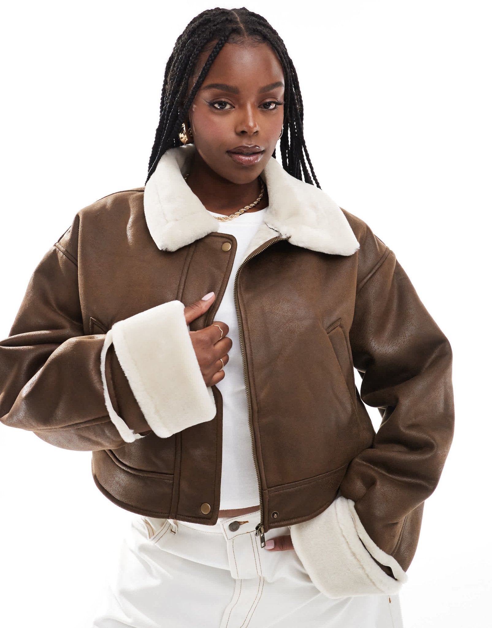 ASOS DESIGN Curve top collar shearling jacket in hazelnut - ASOS Sample Sale