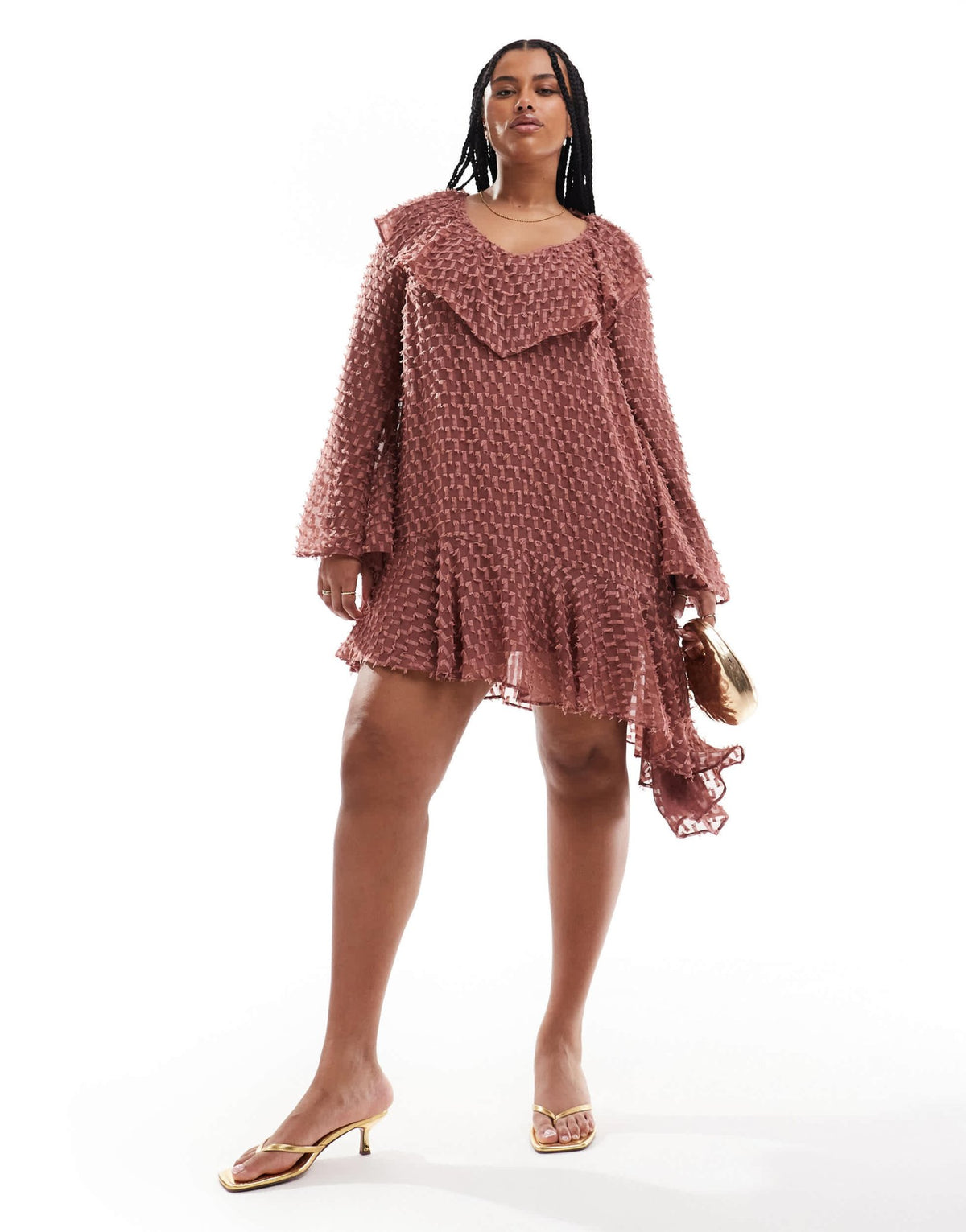 ASOS DESIGN Curve v neck asymmetric hem dobby mini dress in rose - ASOS Sample Sale