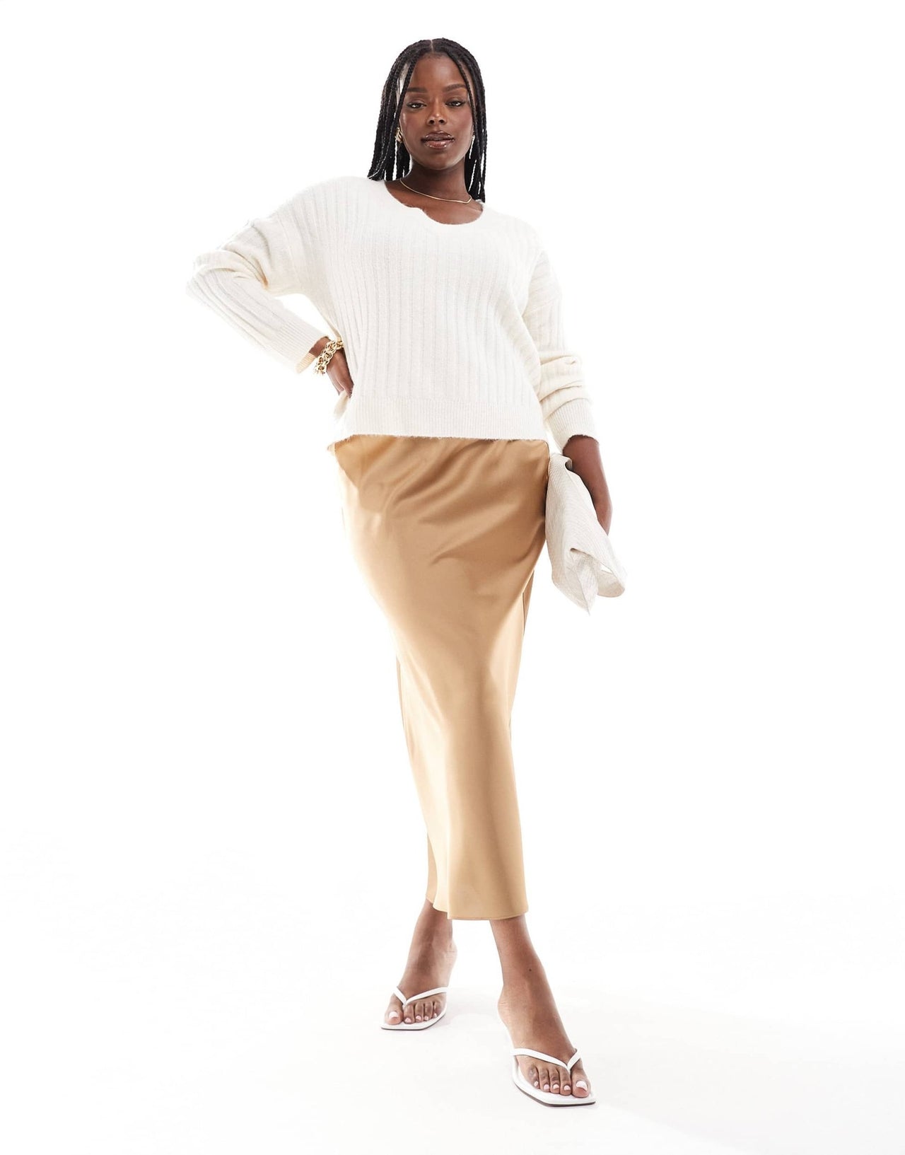 ASOS DESIGN Curve v neck jumper in rib in cream - ASOS Sample Sale