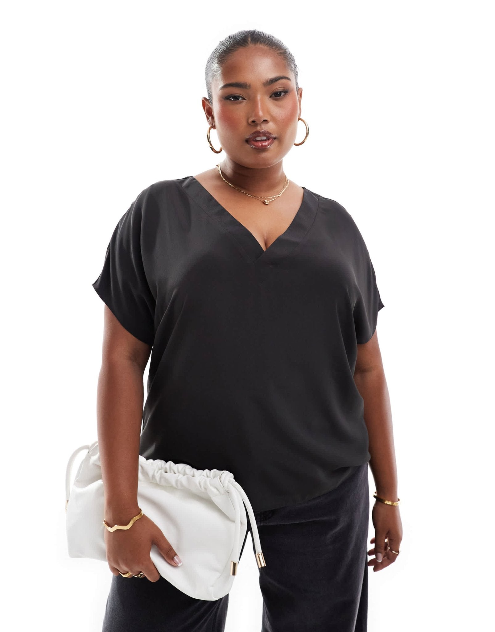 ASOS DESIGN Curve V neck short sleeve top in black - ASOS Sample Sale
