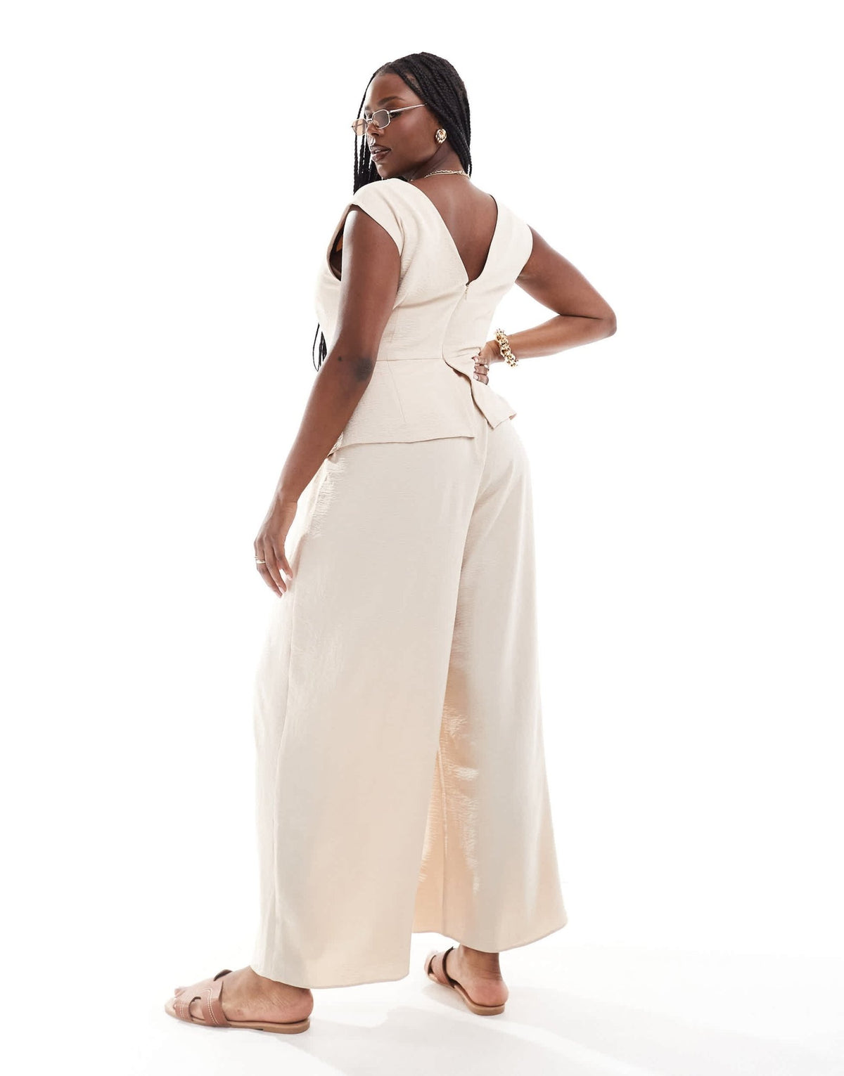ASOS DESIGN Curve v neck wrap waistcoat jumpsuit in oatmeal - ASOS Sample Sale