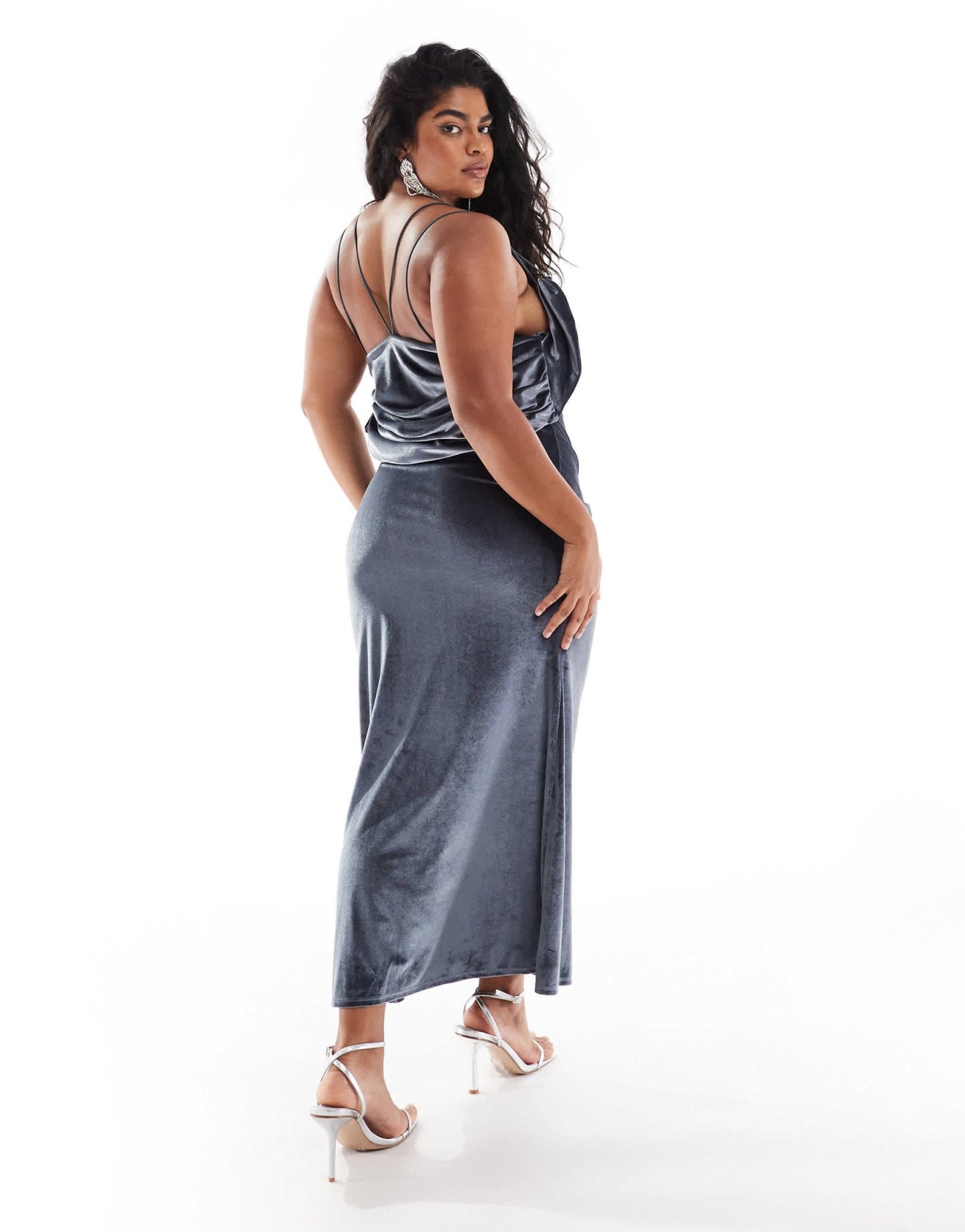ASOS DESIGN Curve velvet cowl back midi dress in charcoal grey - ASOS Sample Sale