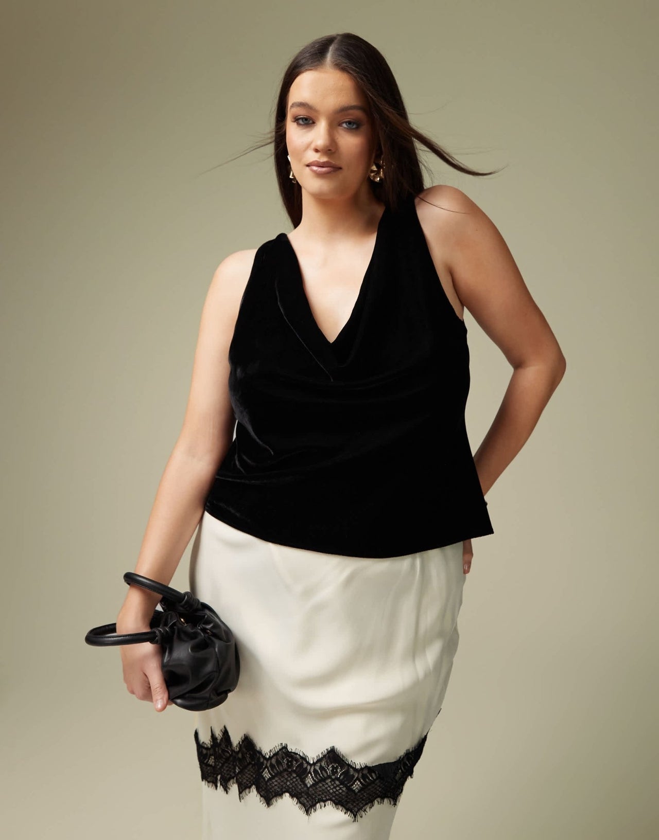 ASOS DESIGN Curve velvet cowl neck top in black - ASOS Sample Sale
