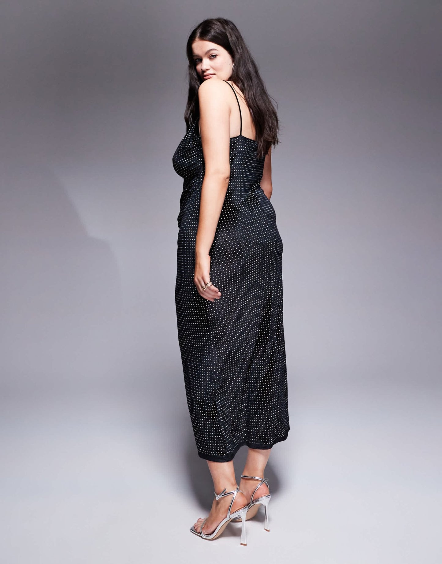 ASOS DESIGN Curve velvet embellished asymmetric draped neckline midi dress in black - ASOS Sample Sale