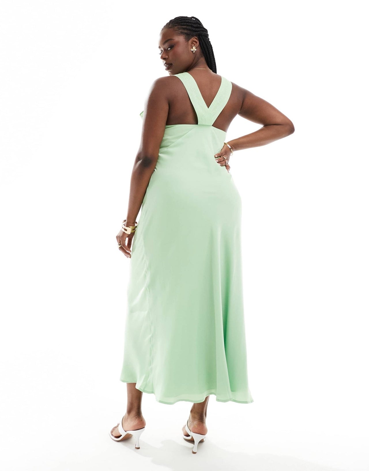 ASOS DESIGN Curve vintage style V neck midi slip dress with delicate embroidery in sage - ASOS Sample Sale