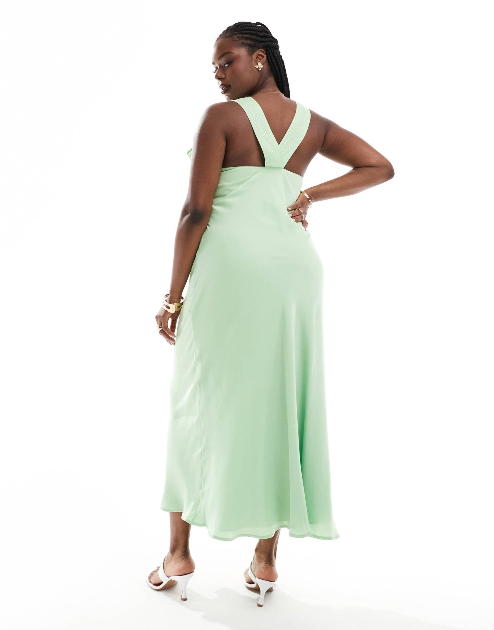 ASOS DESIGN Curve vintage style V neck midi slip dress with delicate embroidery in sage - ASOS Sample Sale