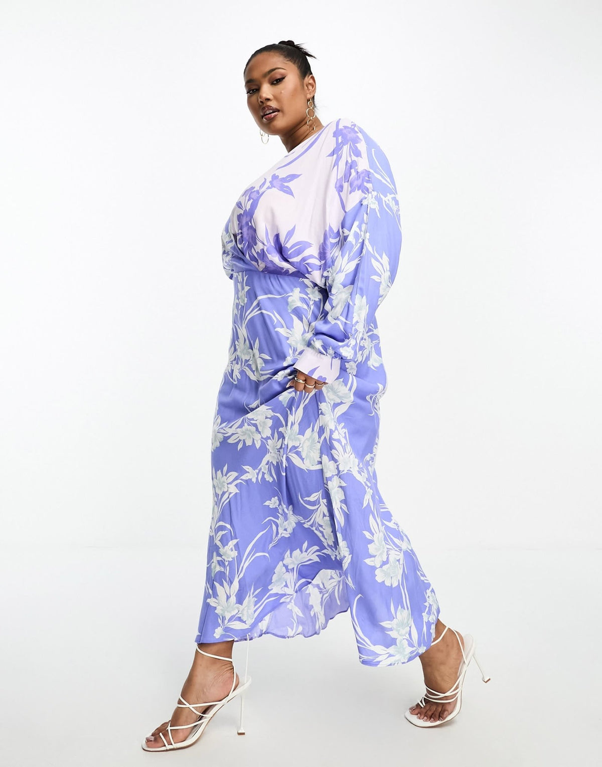 ASOS DESIGN Curve viscose batwing wrap front midi dress in mixed floral print - ASOS Sample Sale