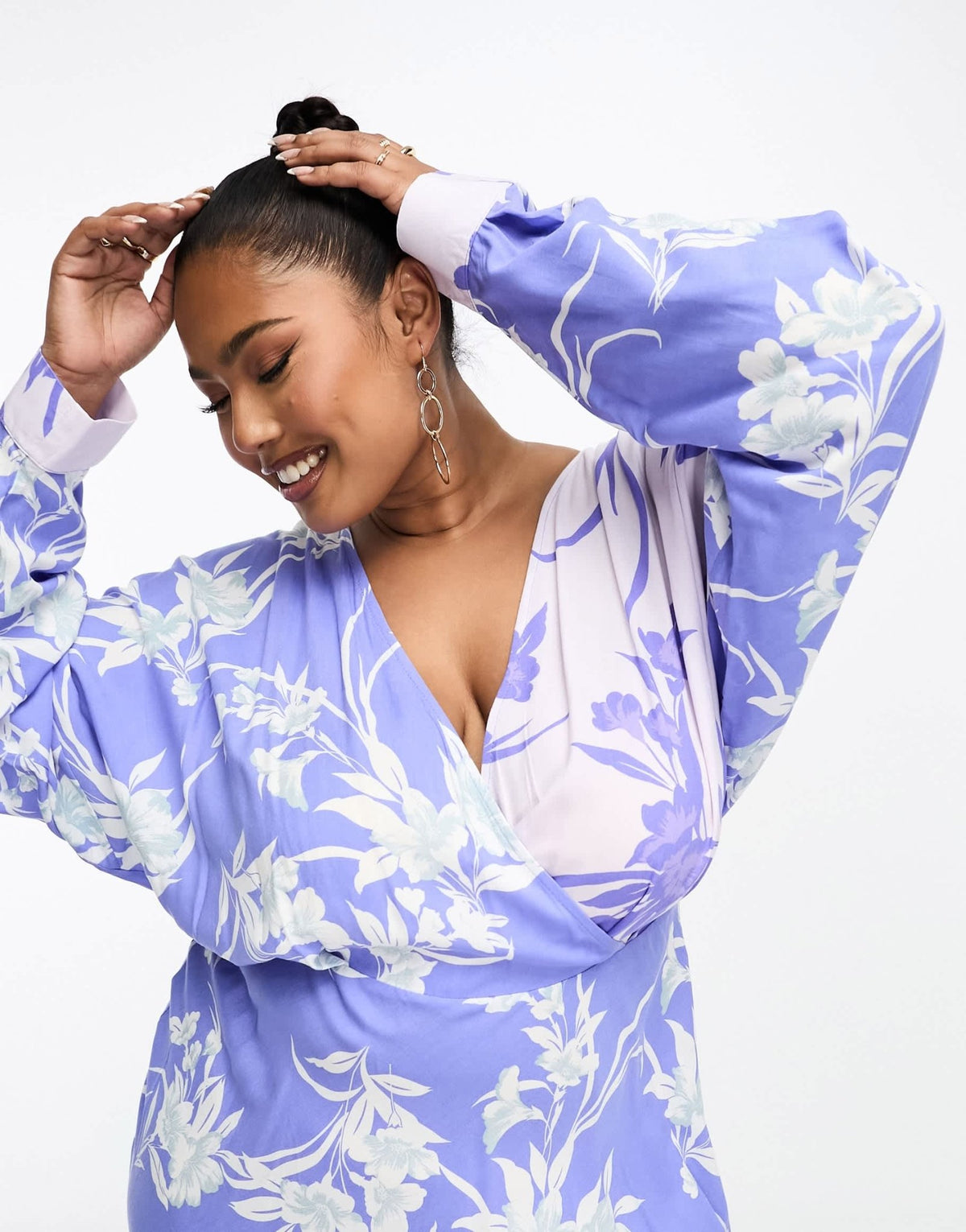 ASOS DESIGN Curve viscose batwing wrap front midi dress in mixed floral print - ASOS Sample Sale