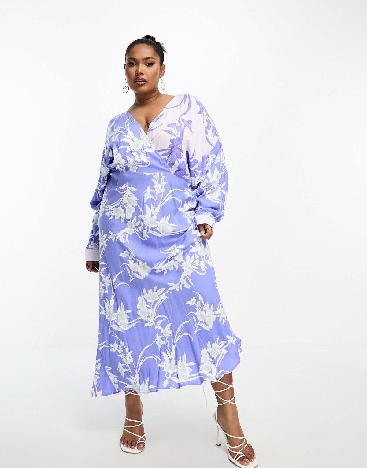 ASOS DESIGN Curve viscose batwing wrap front midi dress in mixed floral print - ASOS Sample Sale