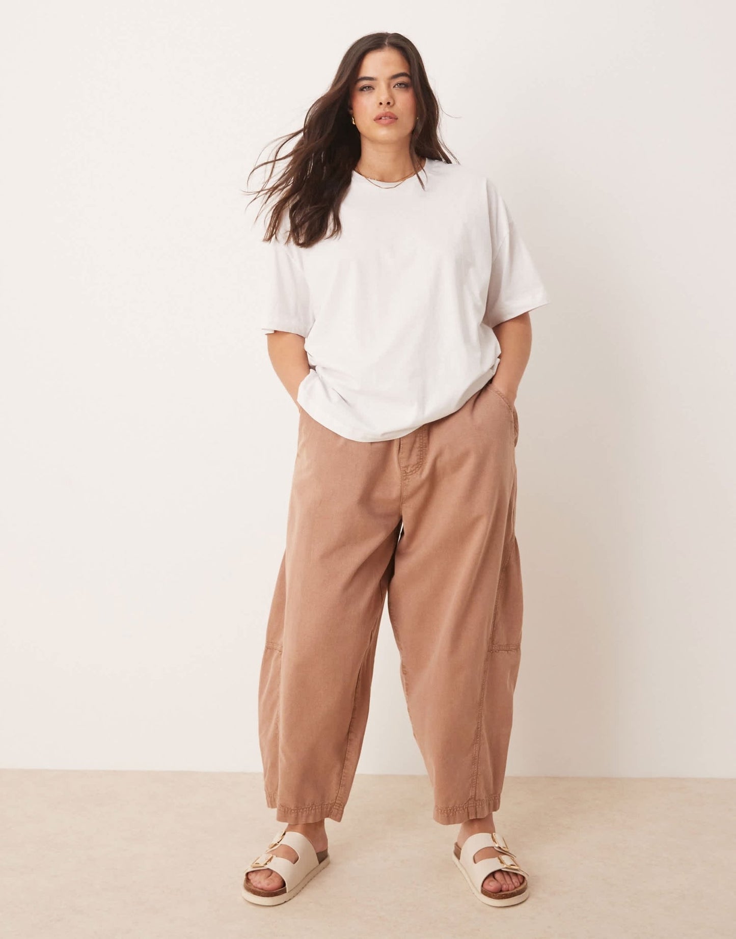 ASOS DESIGN Curve washed linen trousers in mocha - ASOS Sample Sale