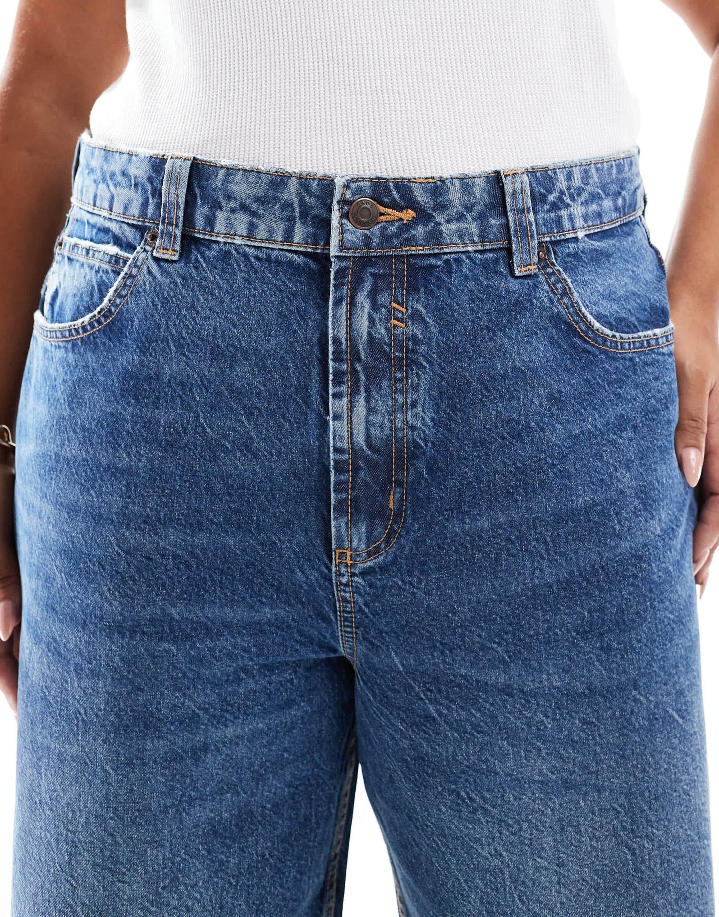 ASOS DESIGN Curve wide leg dad jeans in dark mid blue - ASOS Sample Sale