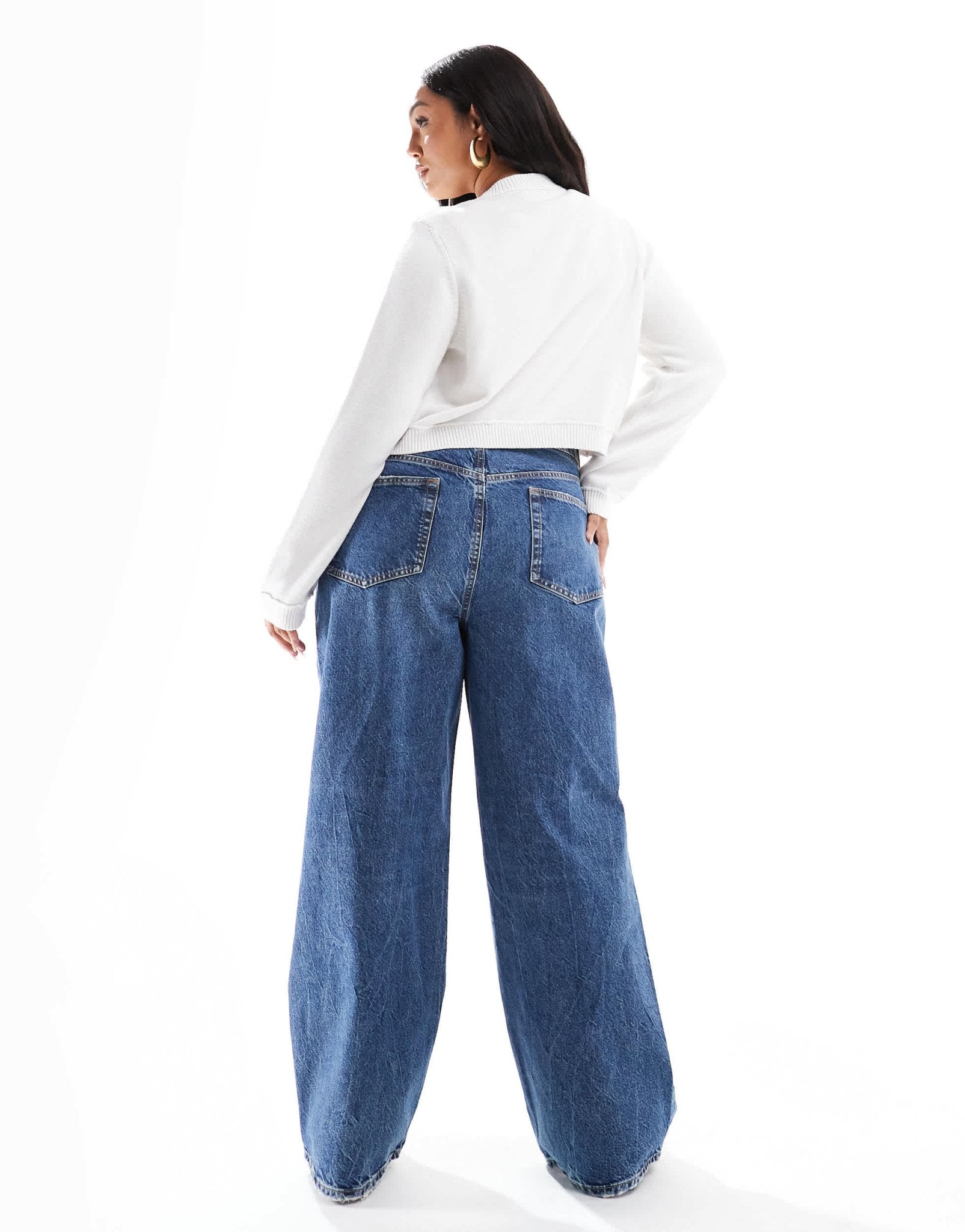 ASOS DESIGN Curve wide leg dad jeans in dark mid blue - ASOS Sample Sale