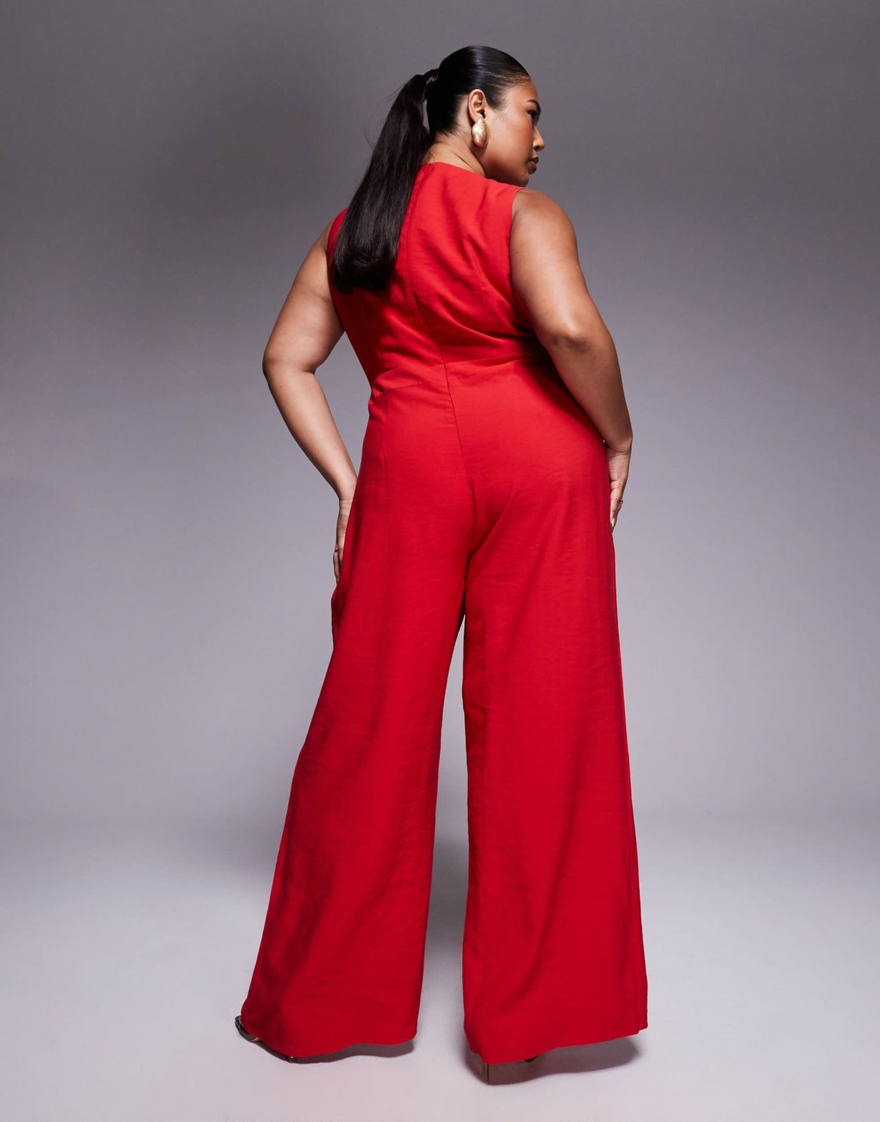 ASOS DESIGN Curve wrap front cut out jumpsuit with buckle detail in red - ASOS Sample Sale
