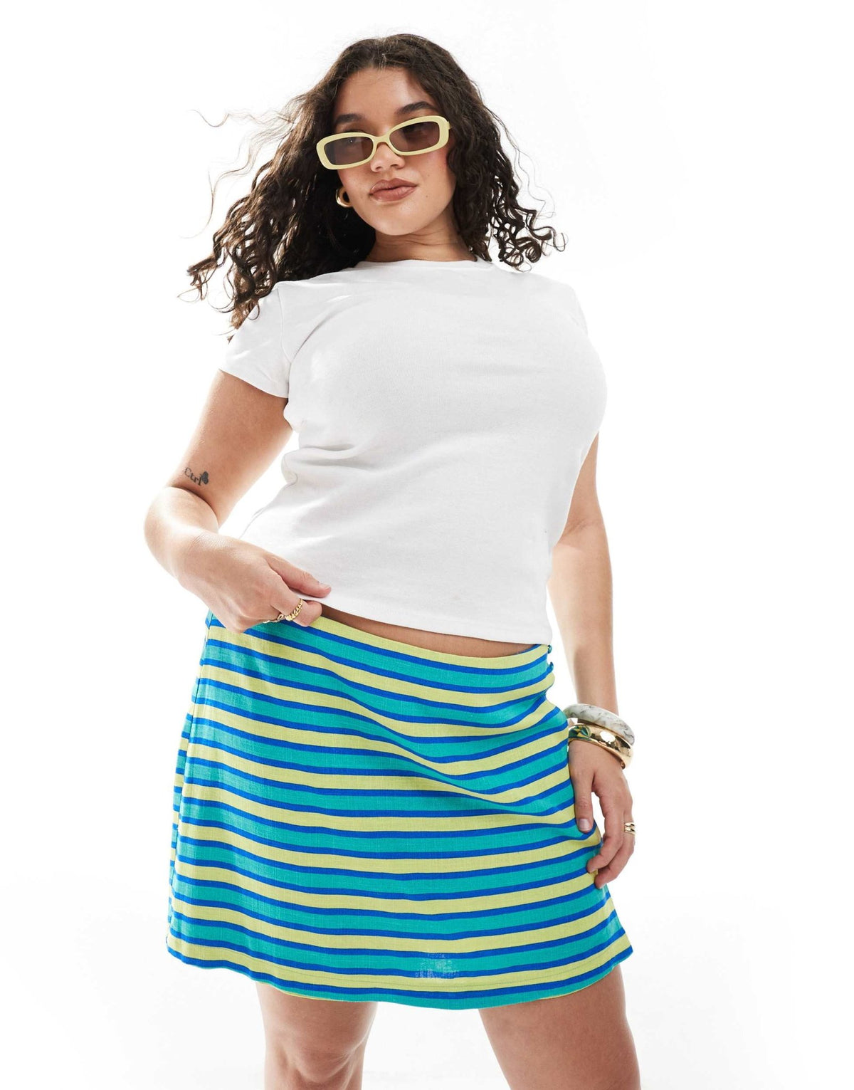 ASOS DESIGN Curve wrap skort in blue & green stripe - ASOS Sample Sale