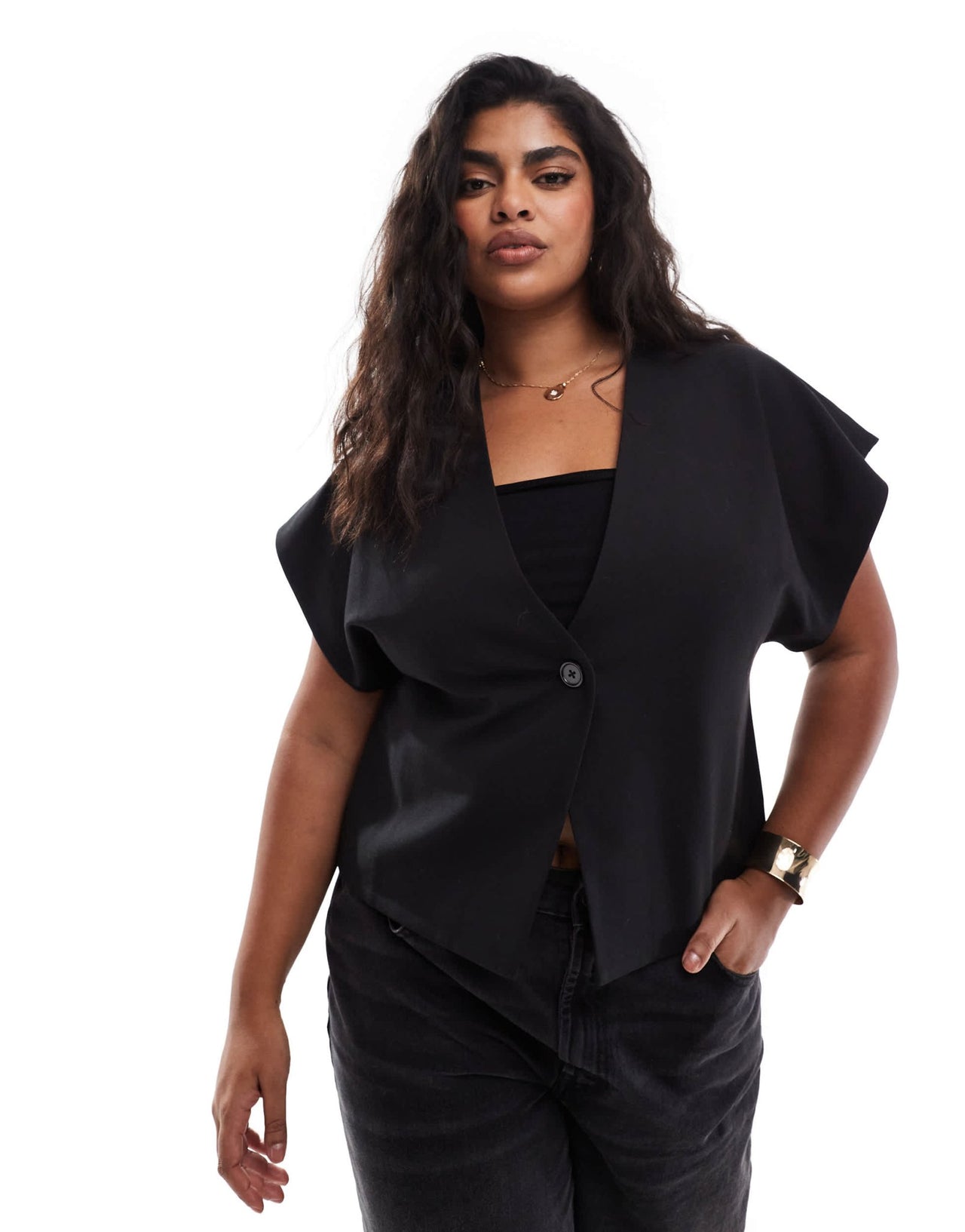 ASOS DESIGN Curve wrap waistcoat in black - ASOS Sample Sale