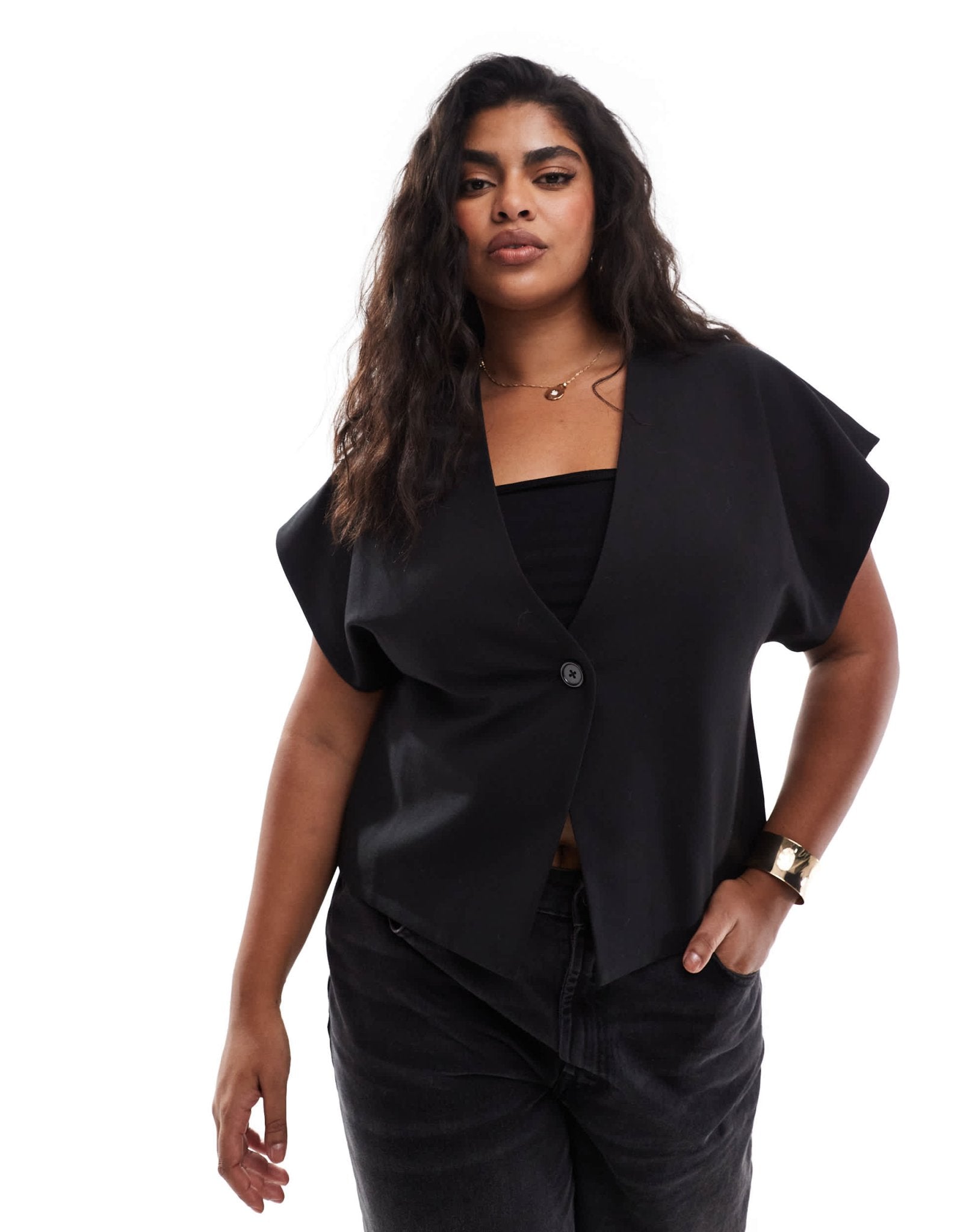 ASOS DESIGN Curve wrap waistcoat in black - ASOS Sample Sale