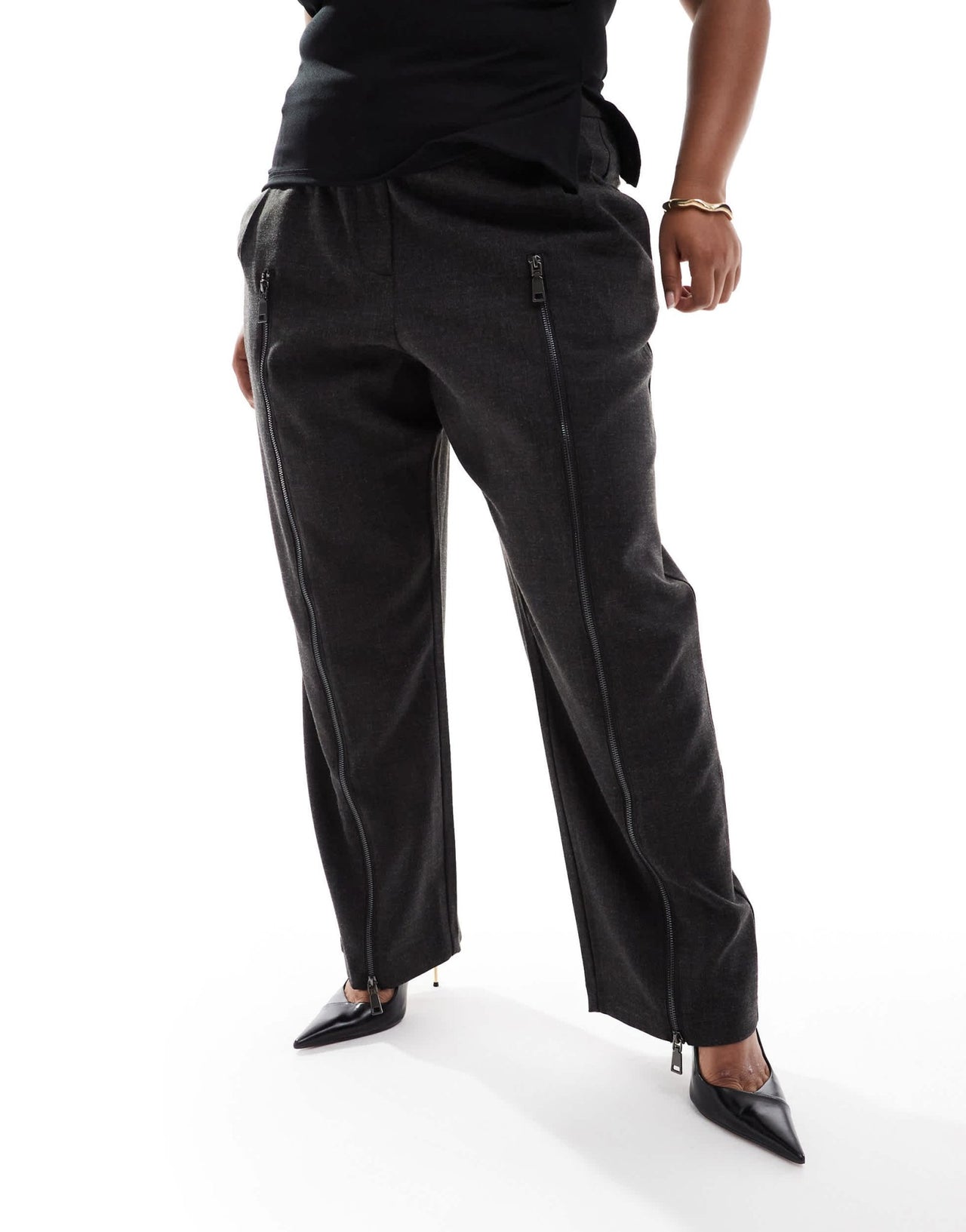 ASOS DESIGN Curve zip leg tailored trouser in charcoal - ASOS Sample Sale