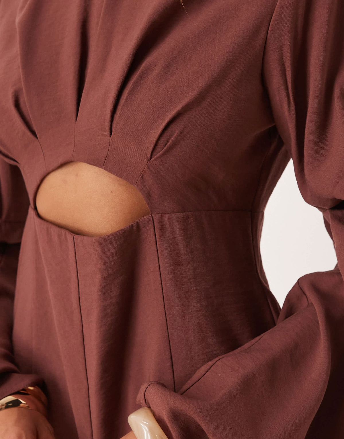 ASOS DESIGN curved sleeve playsuit with pleating detail in chocolate - ASOS Sample Sale