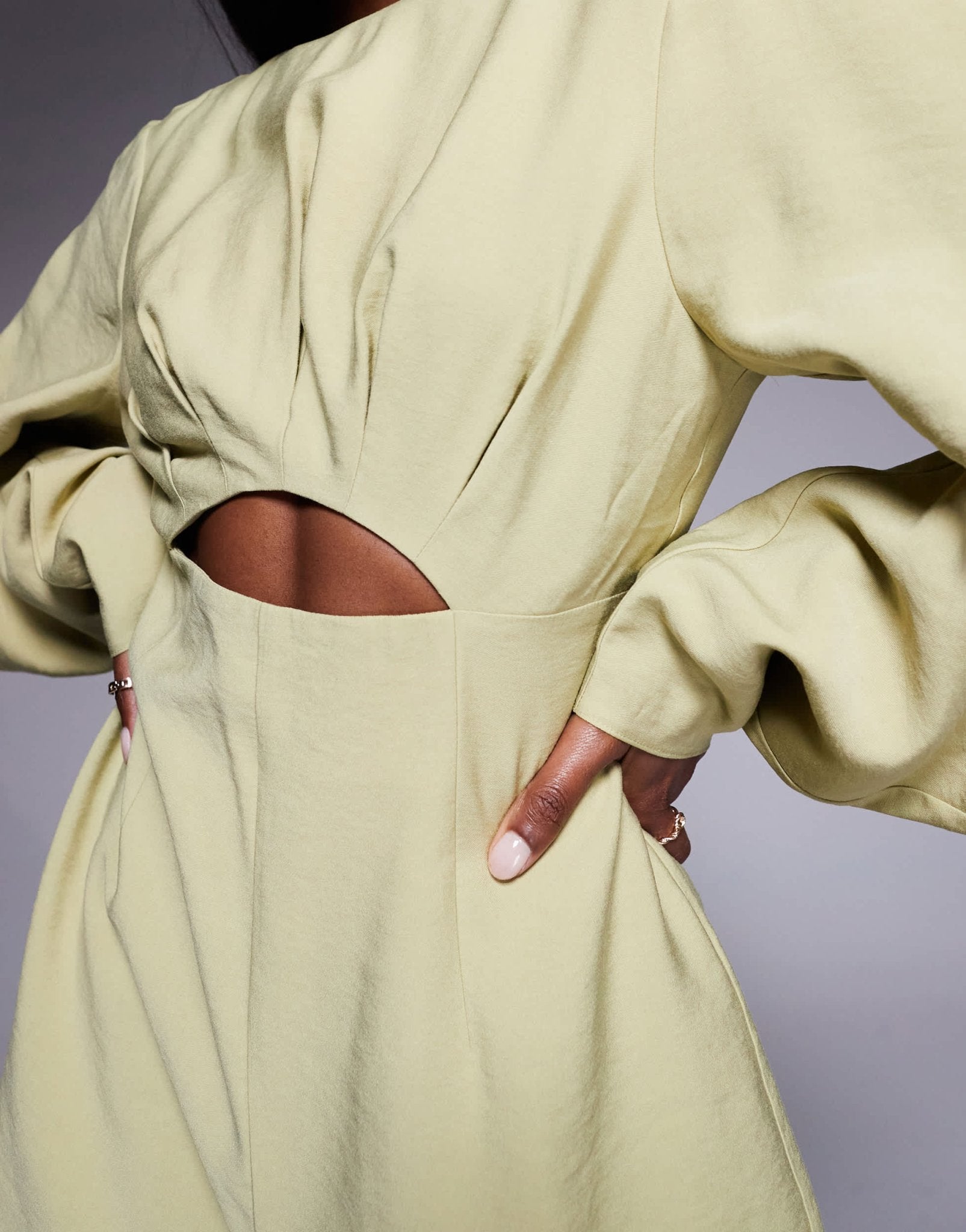 ASOS DESIGN curved sleeve playsuit with pleating detail in soft green - ASOS Sample Sale