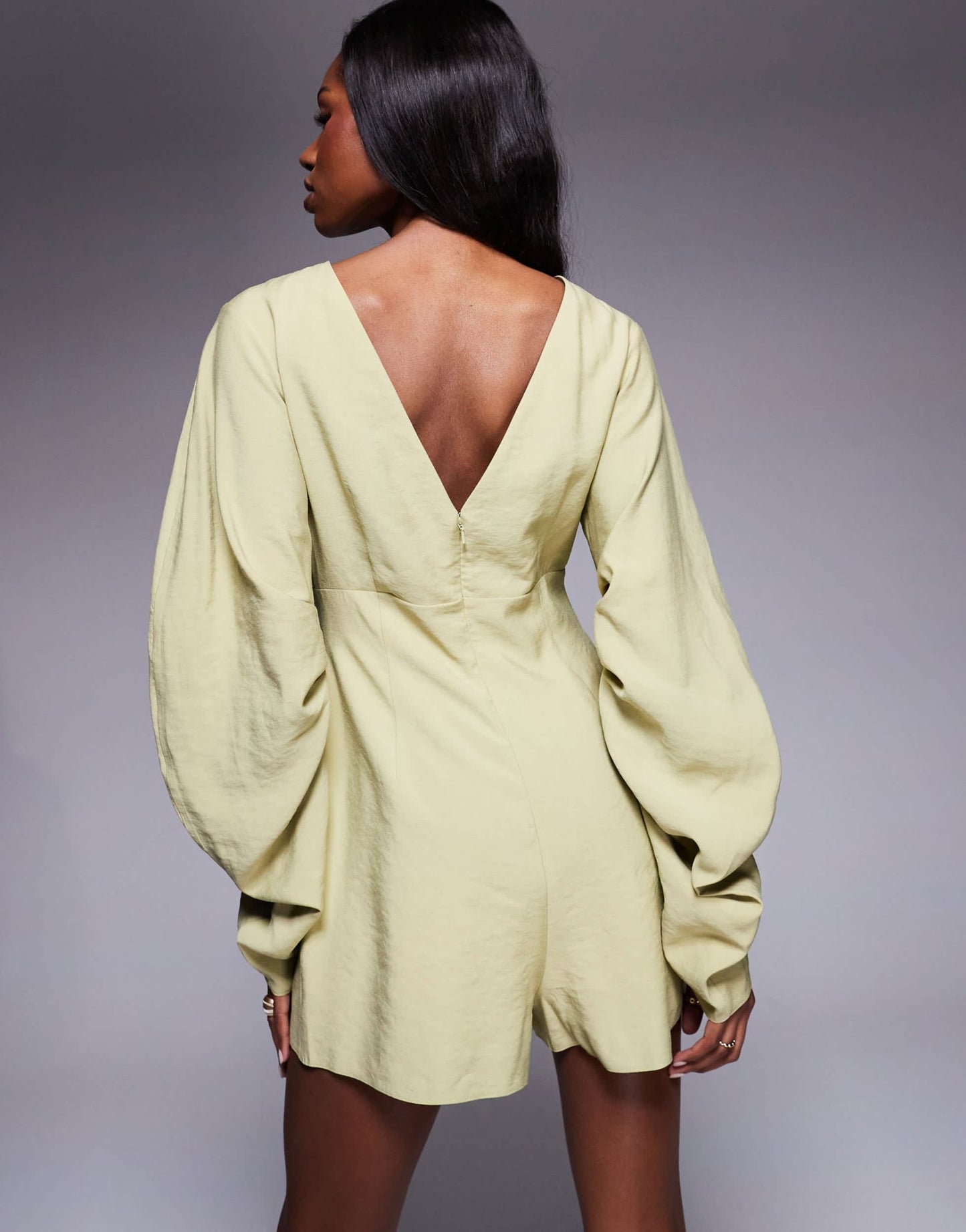 ASOS DESIGN curved sleeve playsuit with pleating detail in soft green - ASOS Sample Sale