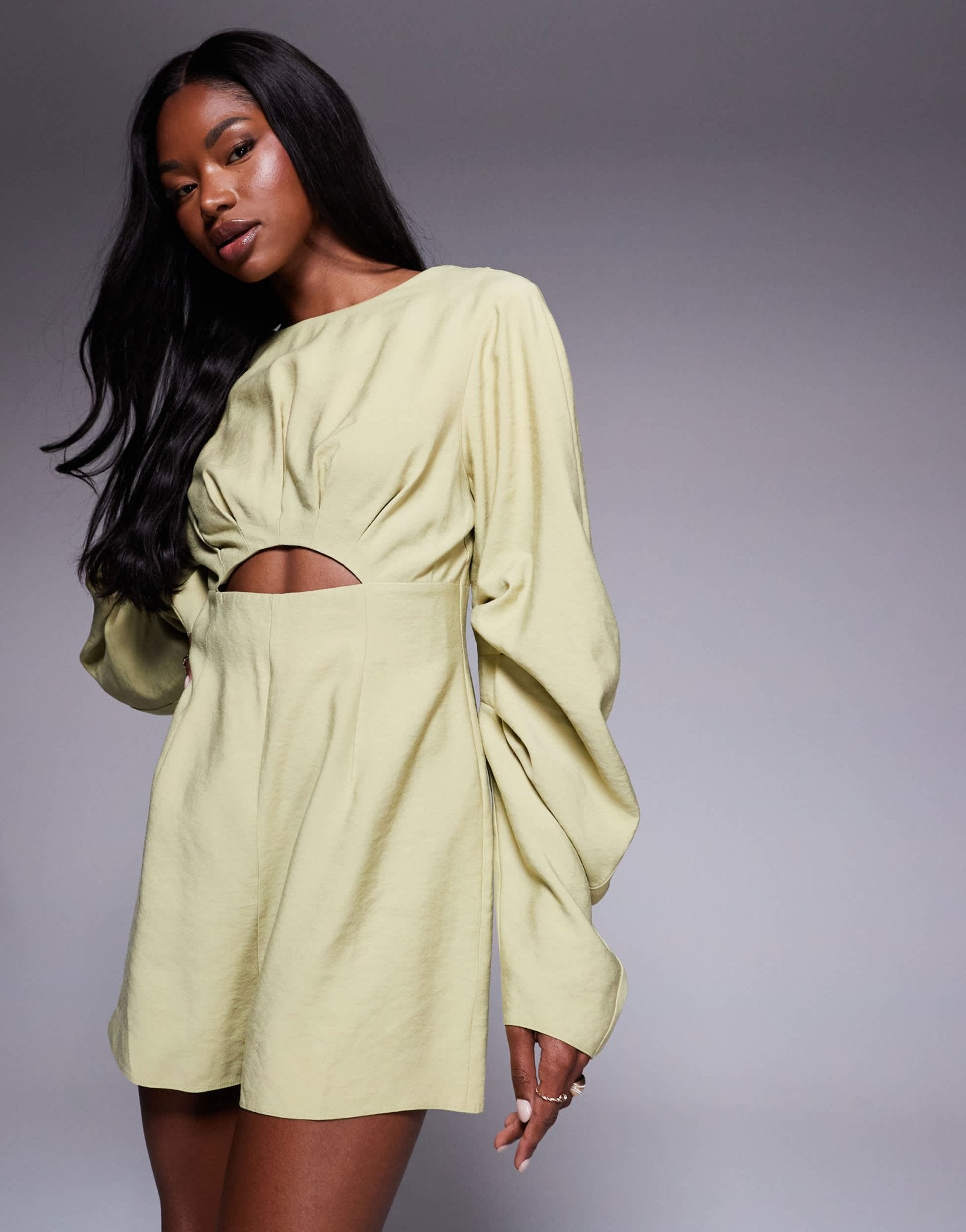 ASOS DESIGN curved sleeve playsuit with pleating detail in soft green - ASOS Sample Sale
