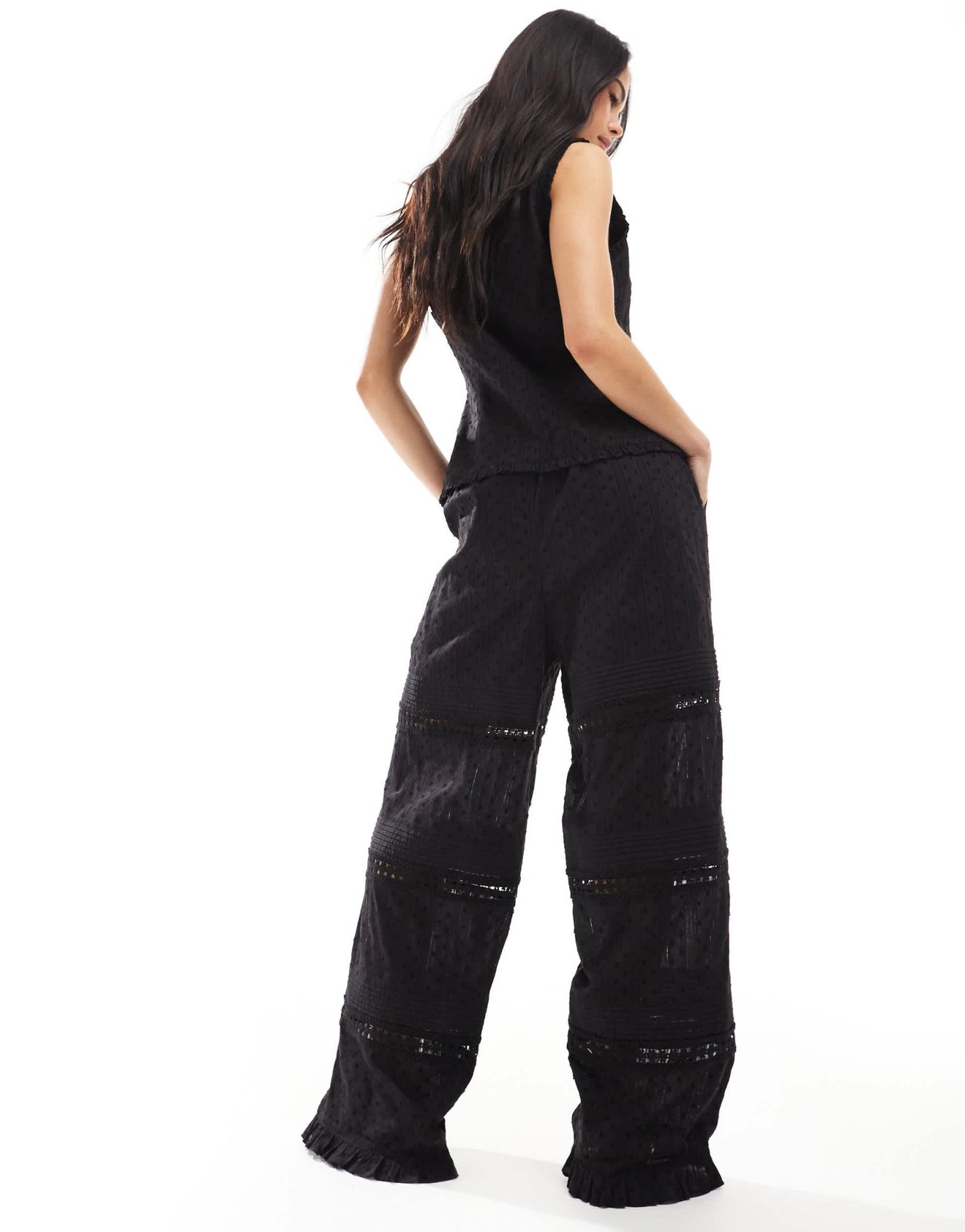 ASOS DESIGN cut and sew broderie trousers co - ord in black - ASOS Sample Sale