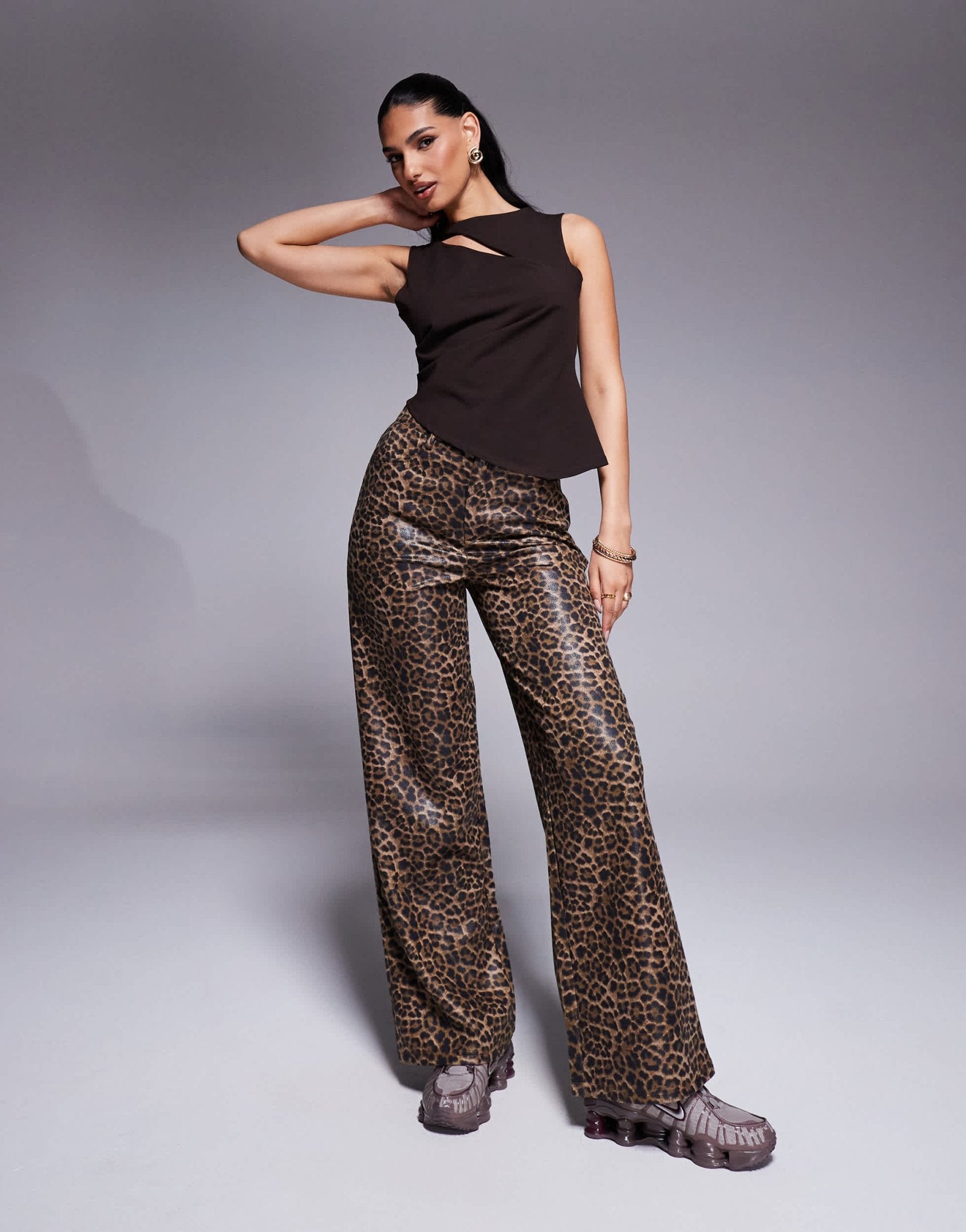 ASOS DESIGN cut out asymmetric hem structured top in chocolate - ASOS Sample Sale