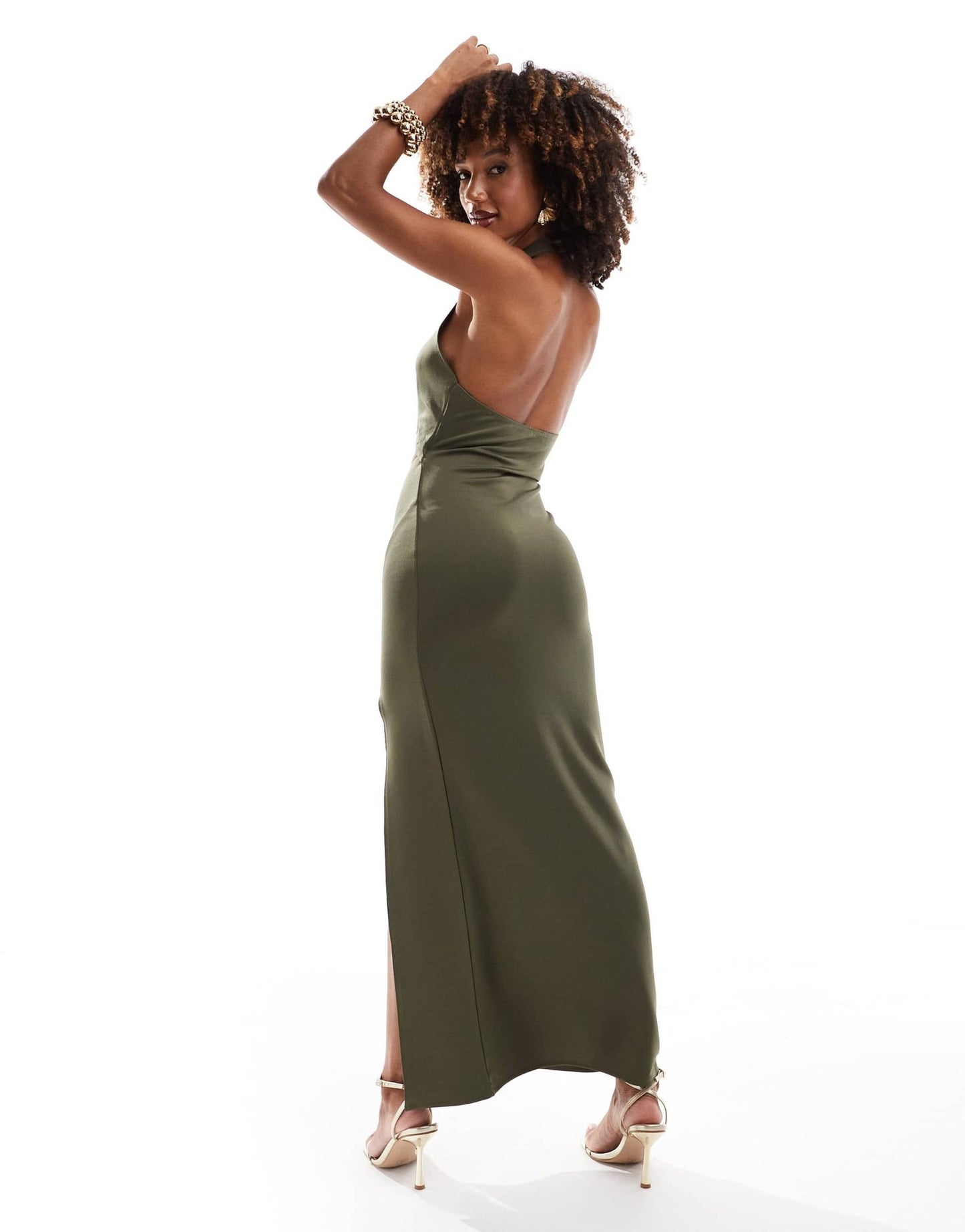 ASOS DESIGN cut out detail midi dress in khaki in scuba - style fabric - ASOS Sample Sale