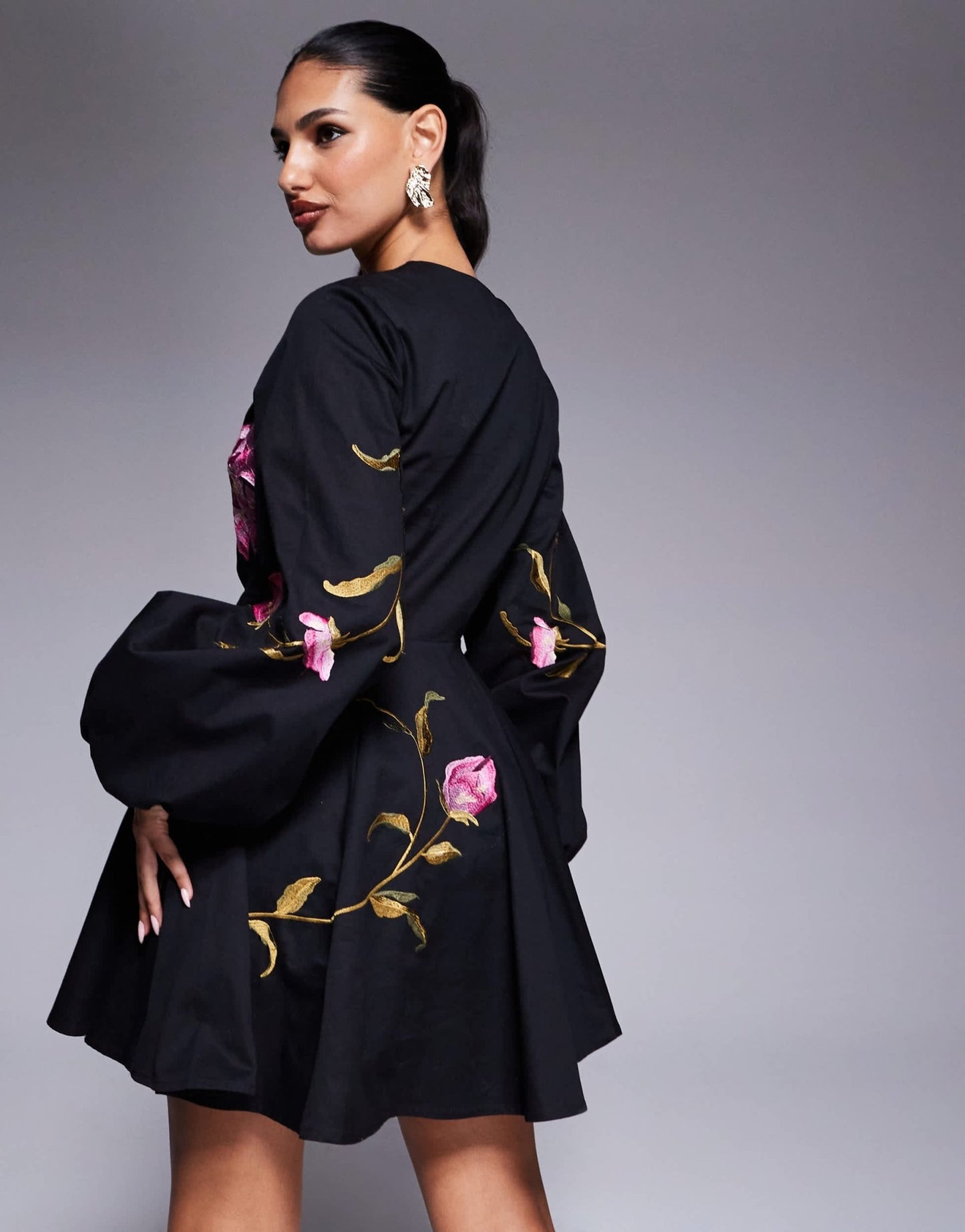 ASOS DESIGN cut out mini dress with floral embroidery in black - ASOS Sample Sale