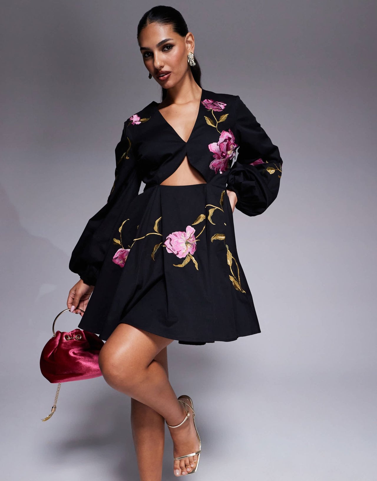 ASOS DESIGN cut out mini dress with floral embroidery in black - ASOS Sample Sale