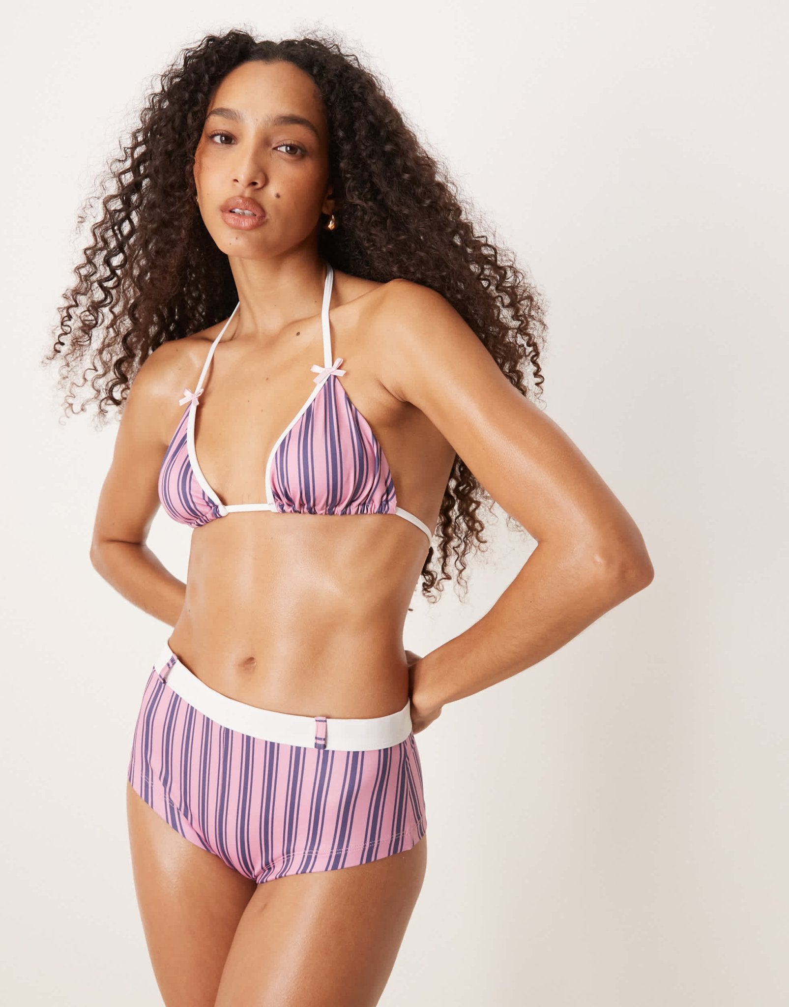 ASOS DESIGN Daisy contrast pinstripe triangle bikini top in pink - ASOS Sample Sale