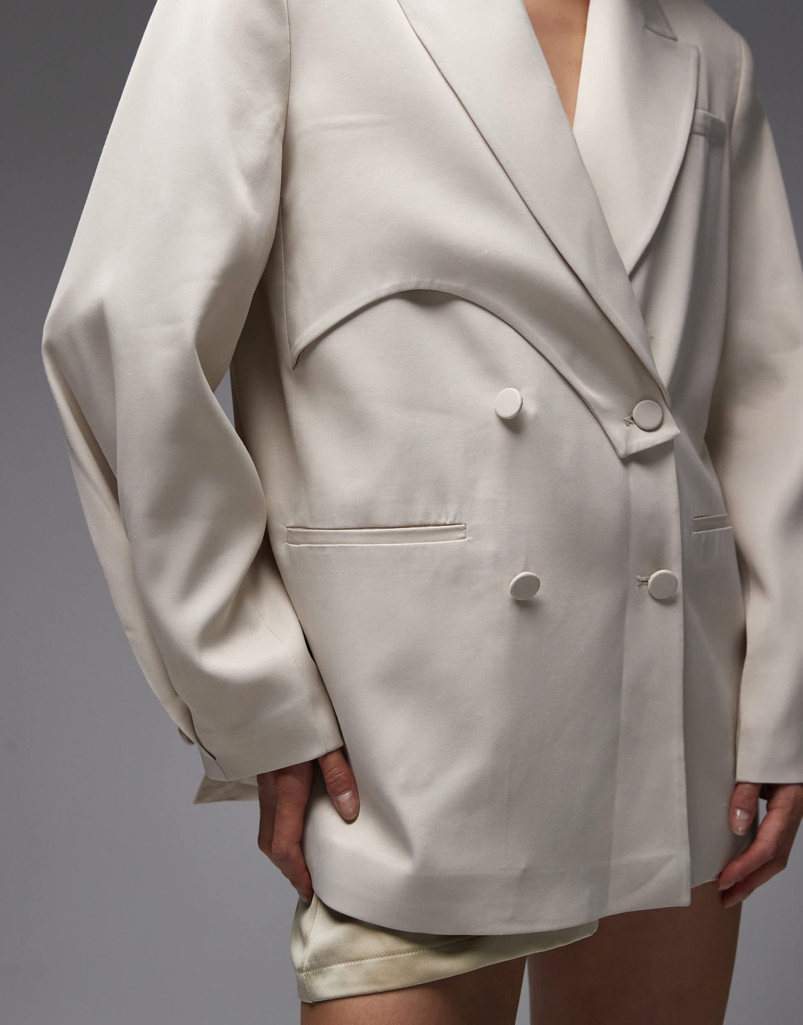 ASOS DESIGN DECON tailored deconstructed satin blazer in cream - ASOS Sample Sale