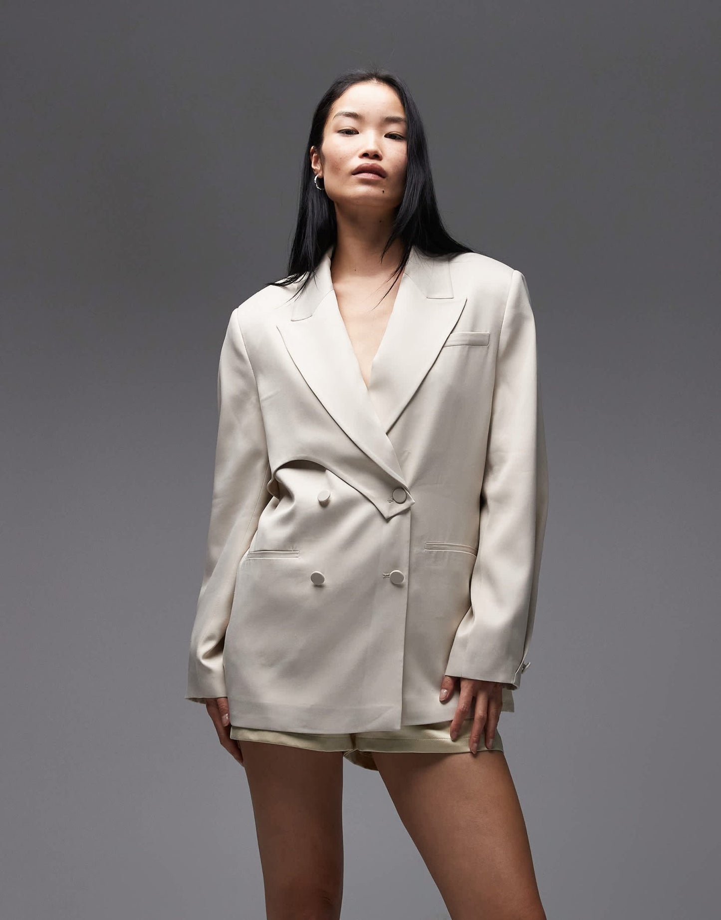 ASOS DESIGN DECON tailored deconstructed satin blazer in cream - ASOS Sample Sale
