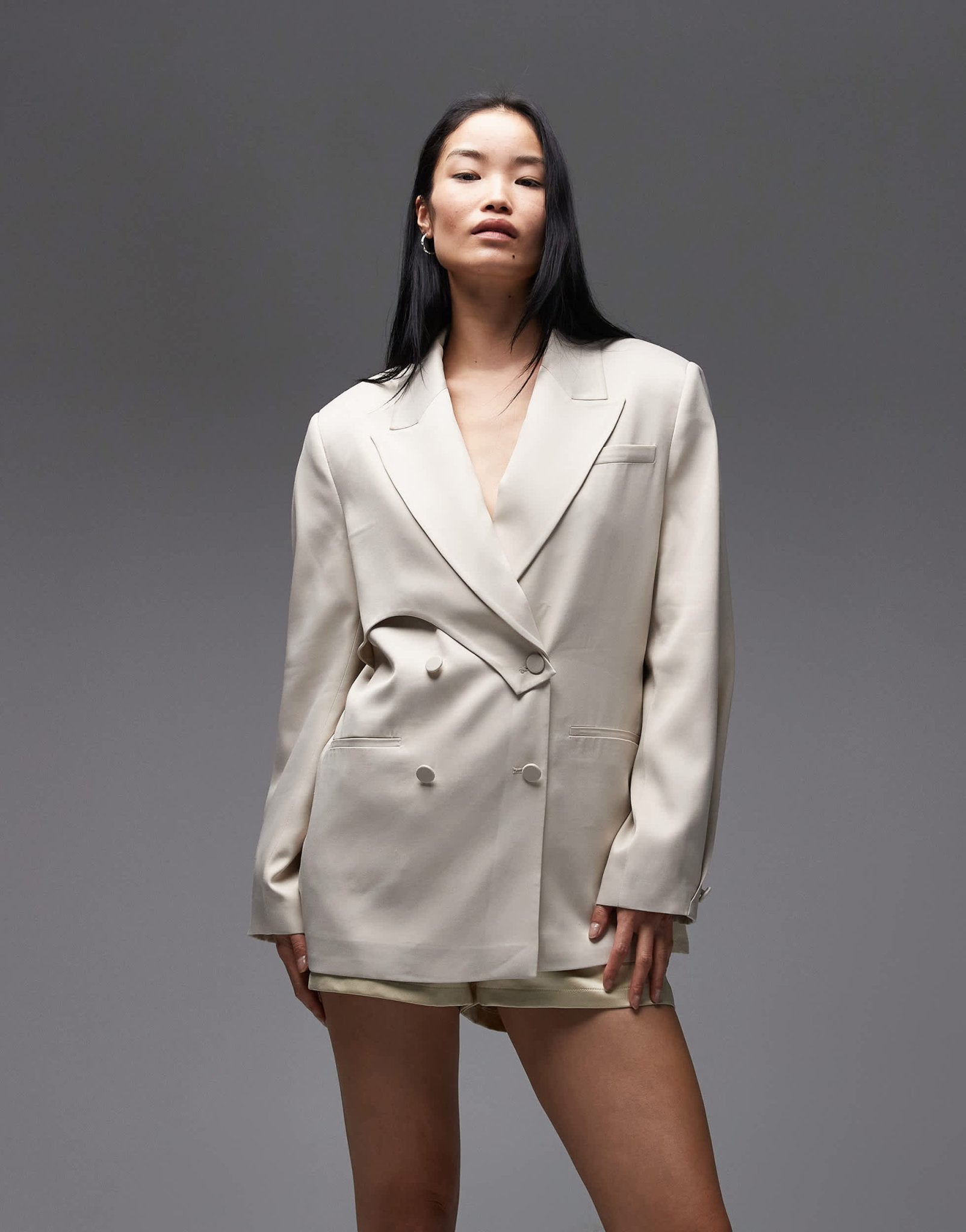 ASOS DESIGN DECON tailored deconstructed satin blazer in cream - ASOS Sample Sale