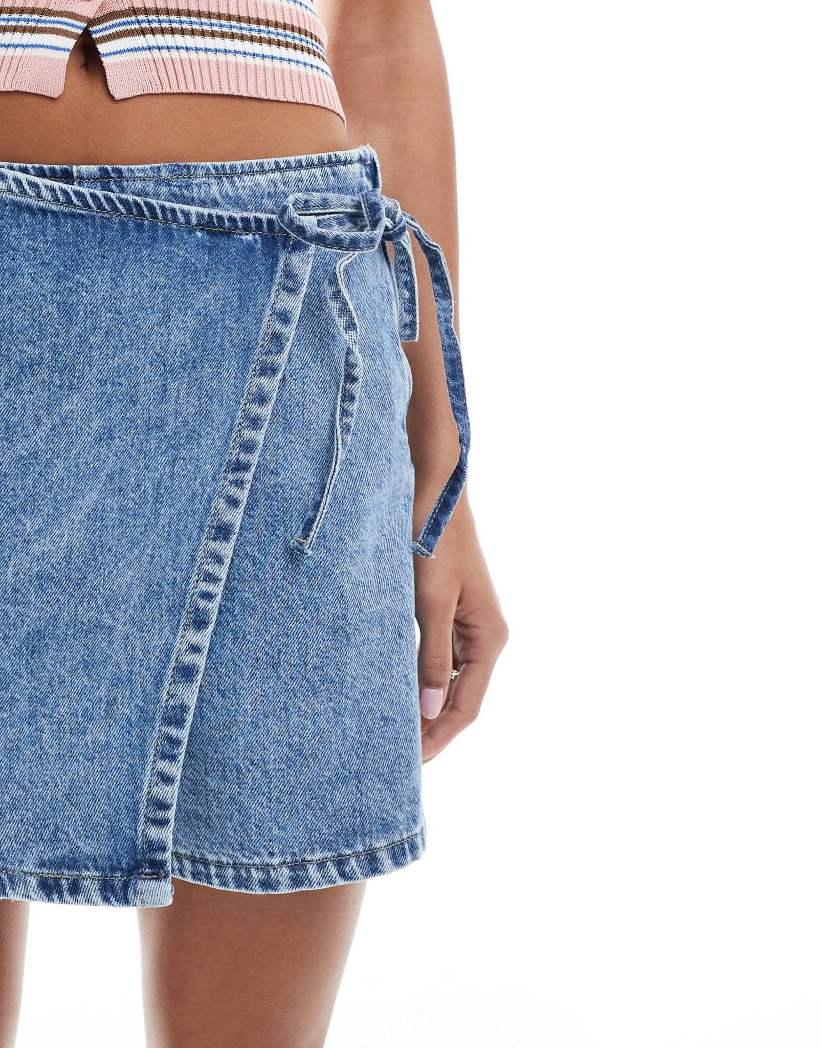 ASOS DESIGN denim a-line skort in midwash blue - ASOS Sample Sale