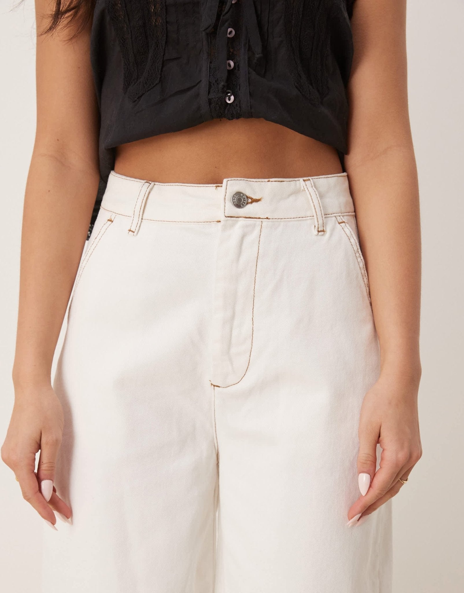ASOS DESIGN denim arch leg trousers in ecru - ASOS Sample Sale
