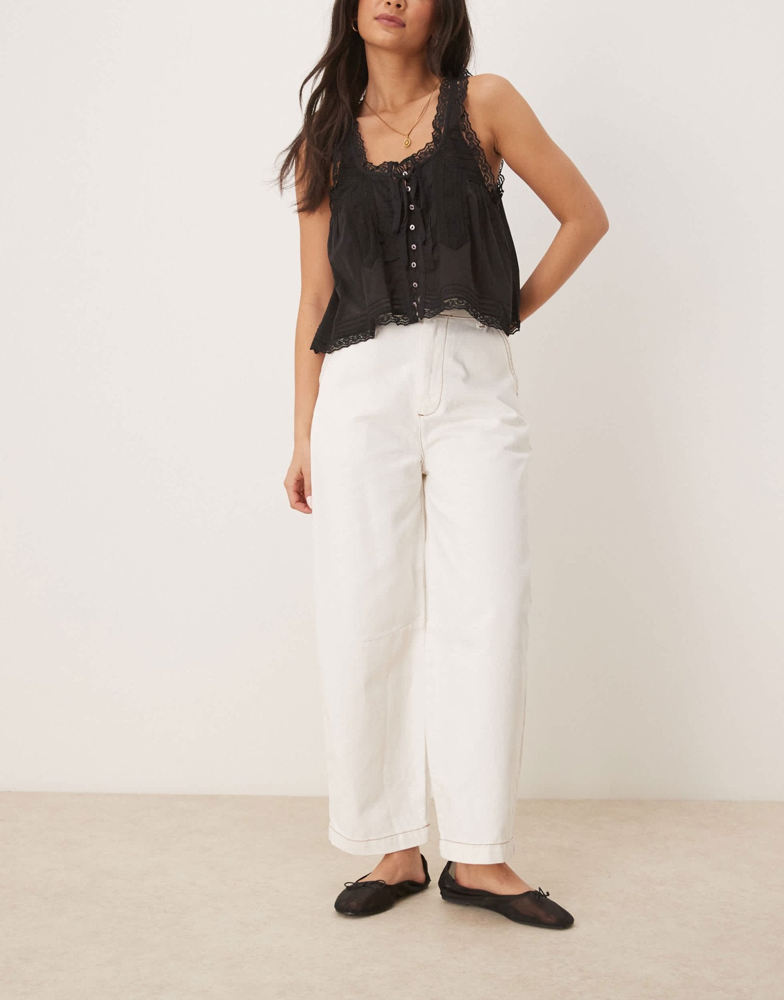 ASOS DESIGN denim arch leg trousers in ecru - ASOS Sample Sale