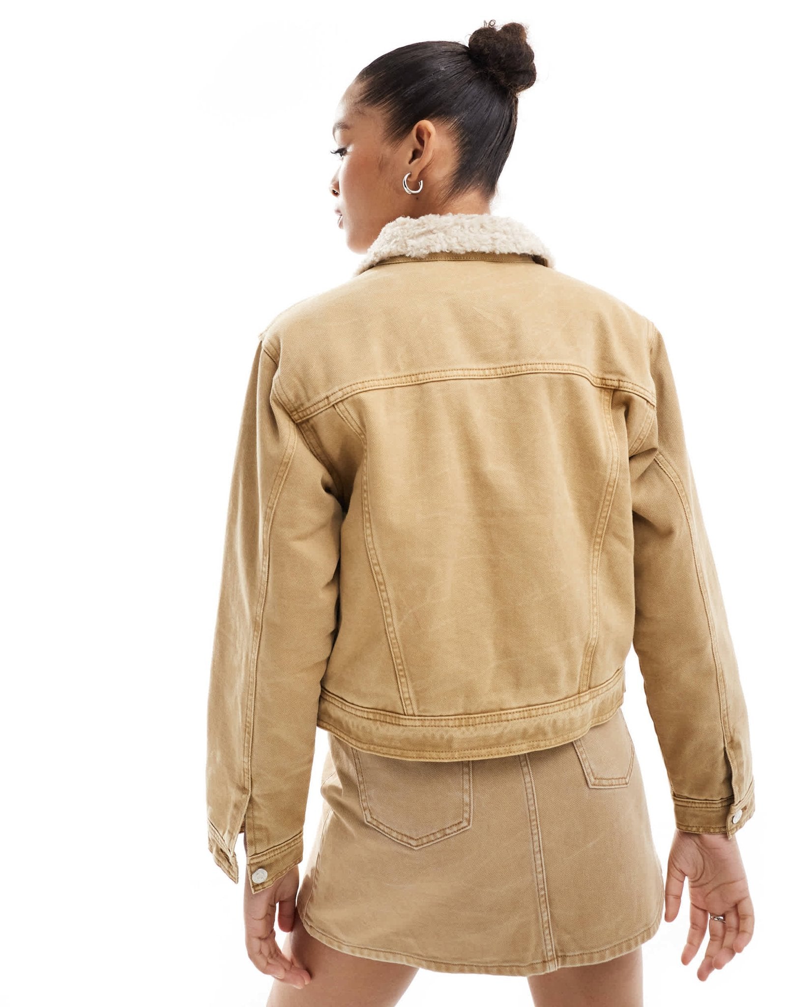 ASOS DESIGN denim borg jacket in wash camel co - ord - ASOS Sample Sale