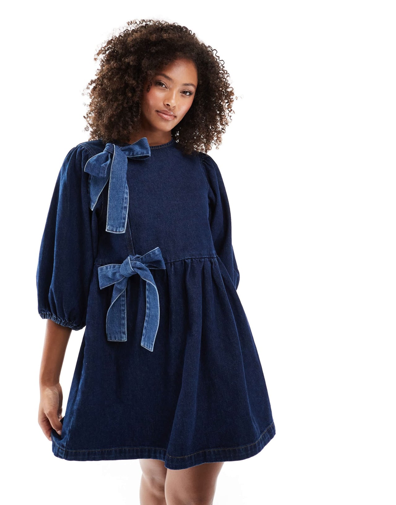 ASOS DESIGN denim bow asymmetrical bow dress in indigo - ASOS Sample Sale
