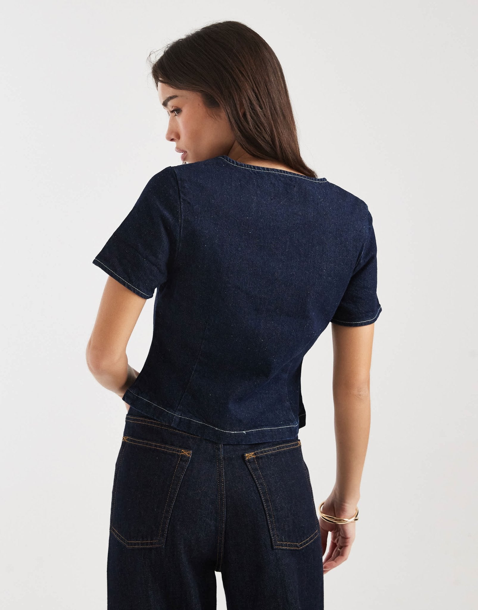 ASOS DESIGN denim bust detail top in mid blue - ASOS Sample Sale