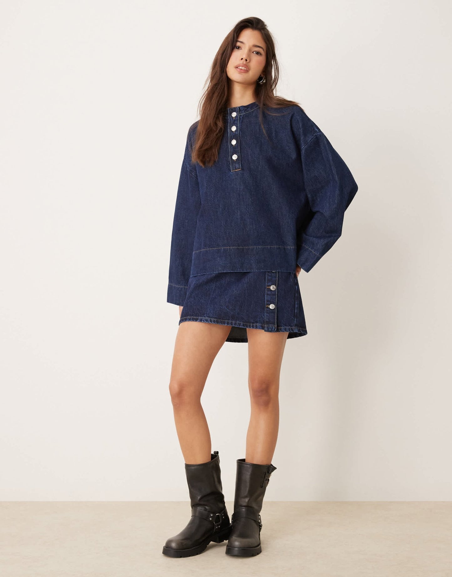 ASOS DESIGN denim button detail mini skirt in indigo - ASOS Sample Sale