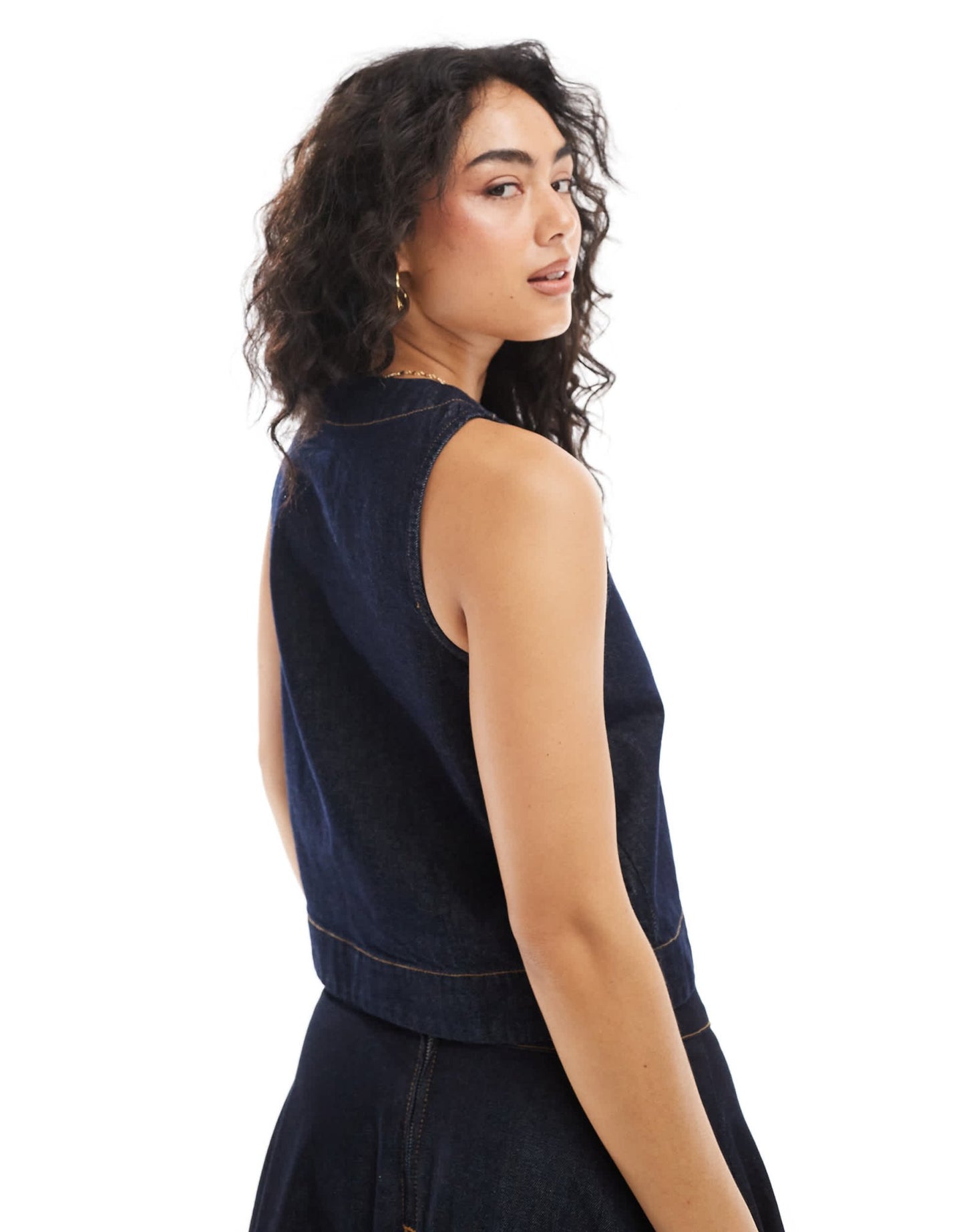 ASOS DESIGN denim button up curve hem top in indigo - ASOS Sample Sale