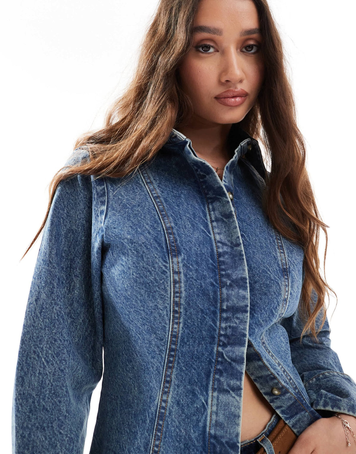 ASOS DESIGN denim cinched shirt in vintage wash - ASOS Sample Sale