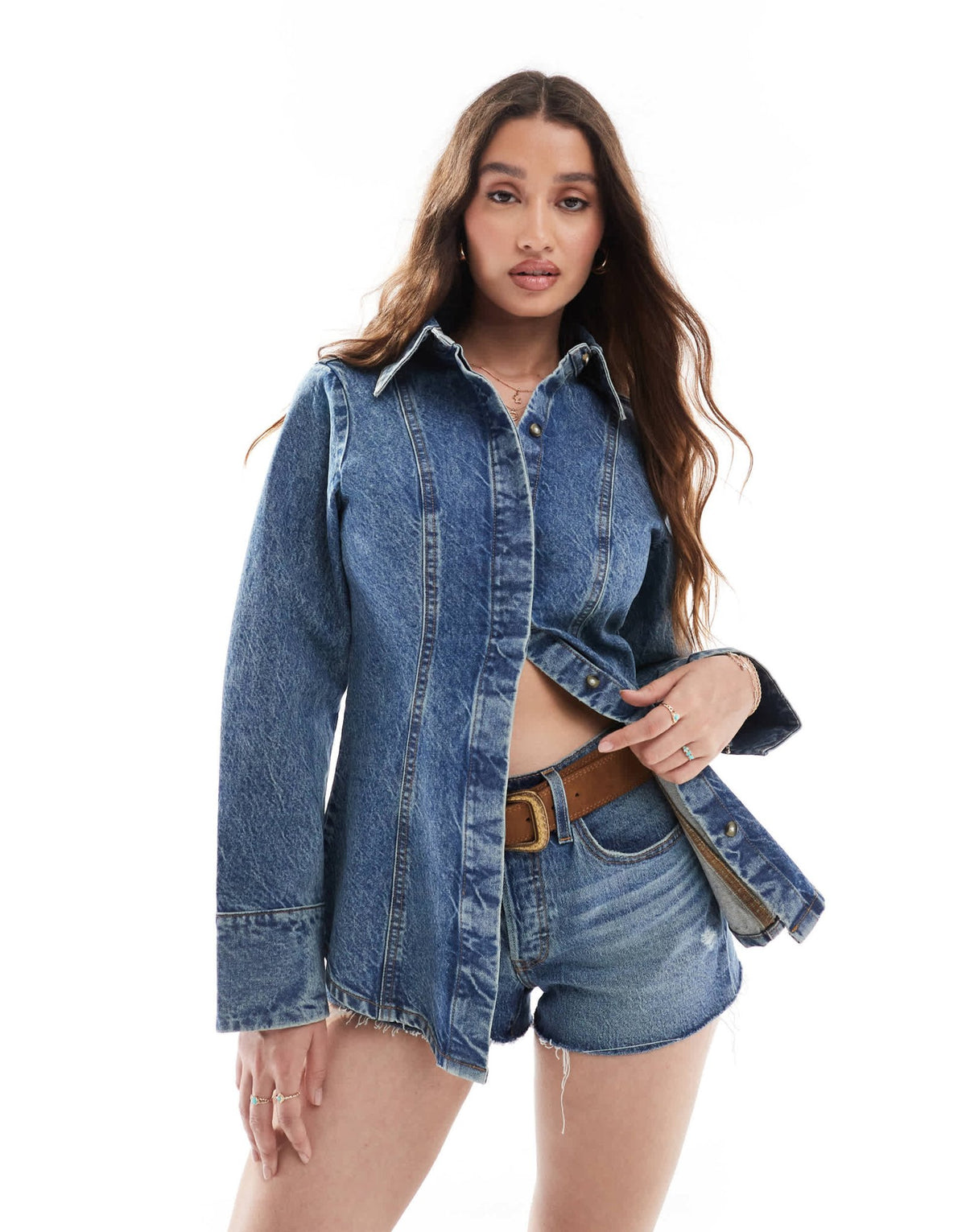 ASOS DESIGN denim cinched shirt in vintage wash - ASOS Sample Sale