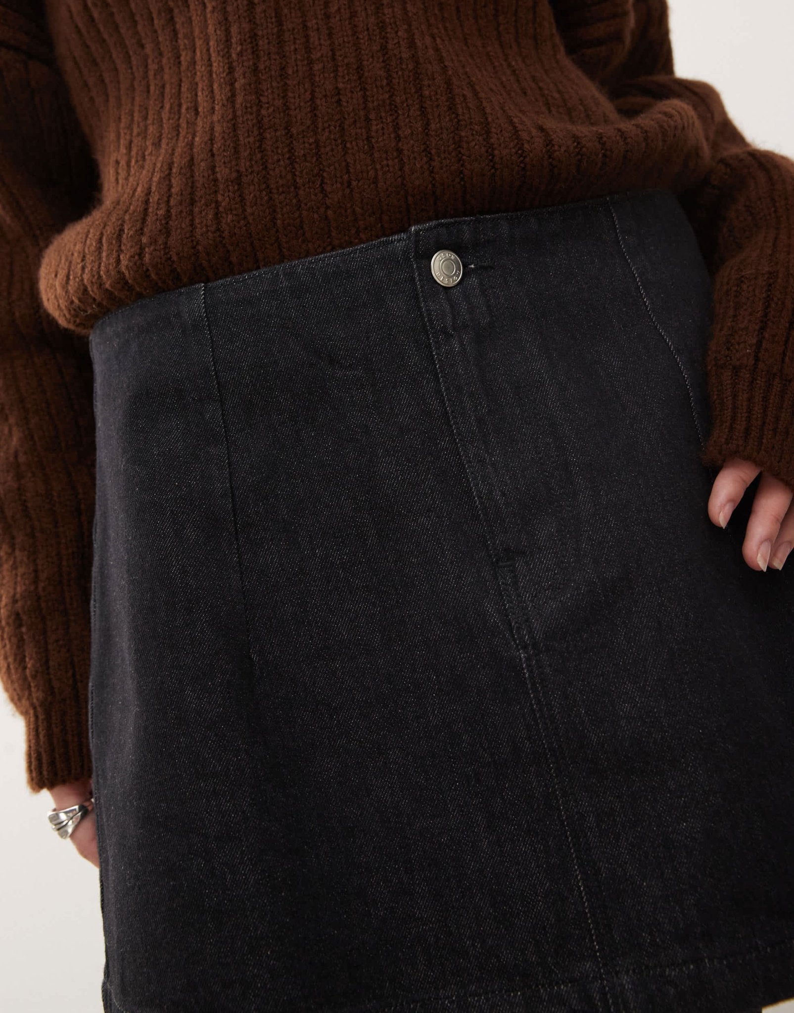 ASOS DESIGN denim clean waistband pelmet skirt in rinse black - ASOS Sample Sale