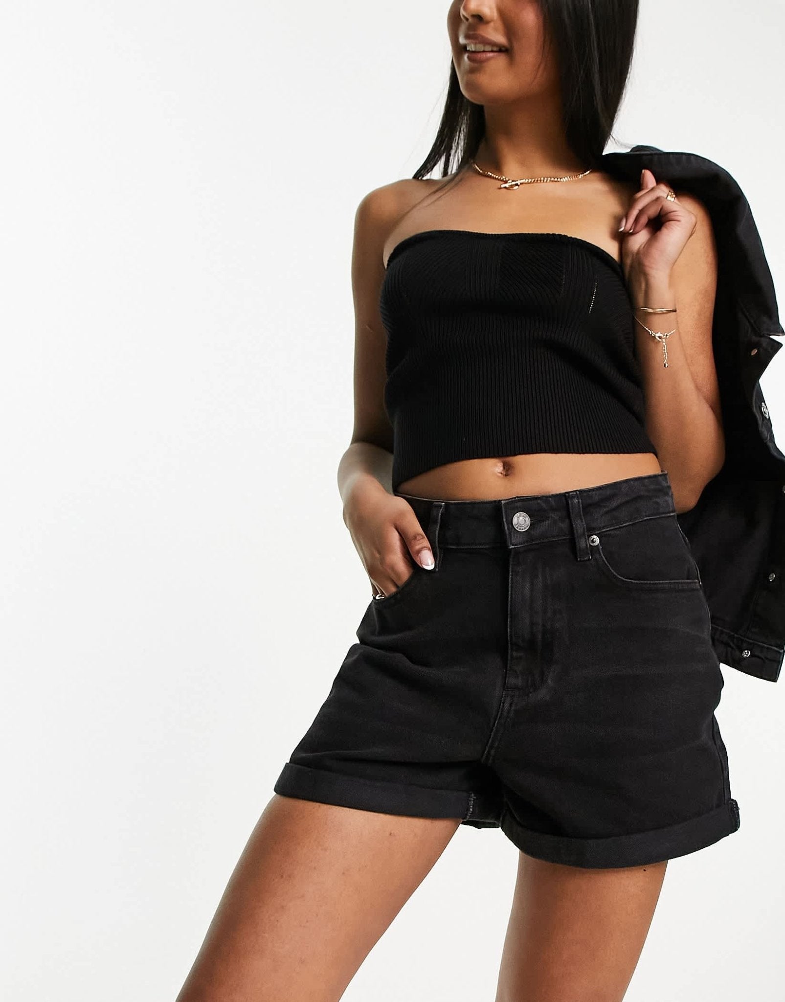 ASOS DESIGN denim comfort mom short in washed black - ASOS Sample Sale