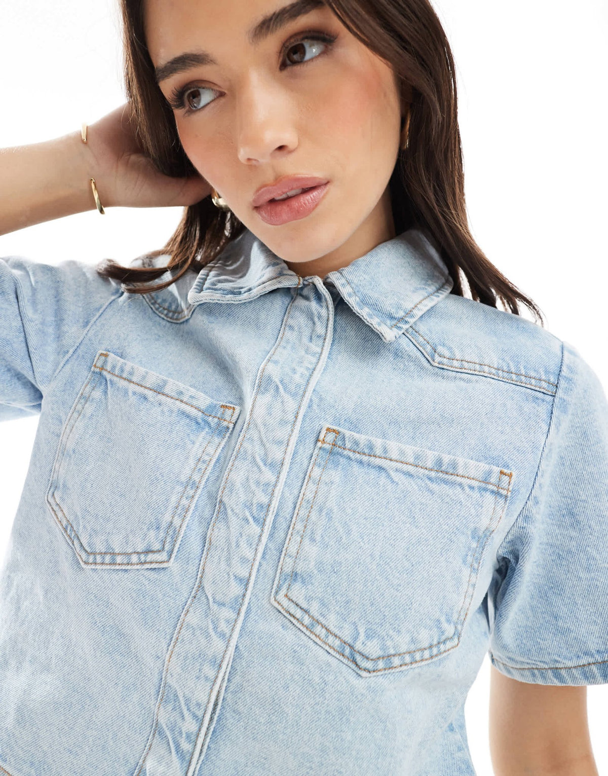 ASOS DESIGN denim crop shirt in pale wash - ASOS Sample Sale