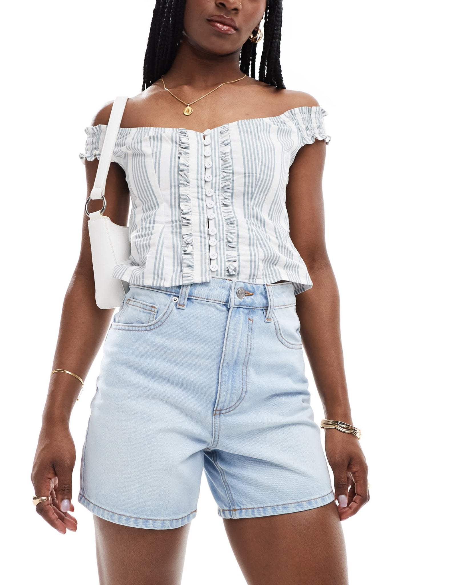 ASOS DESIGN denim dad short in light wash blue - ASOS Sample Sale